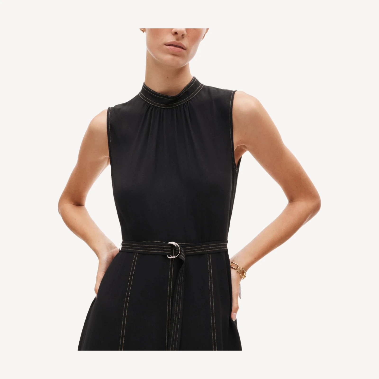 Mockneck midi dress in viscose crepe