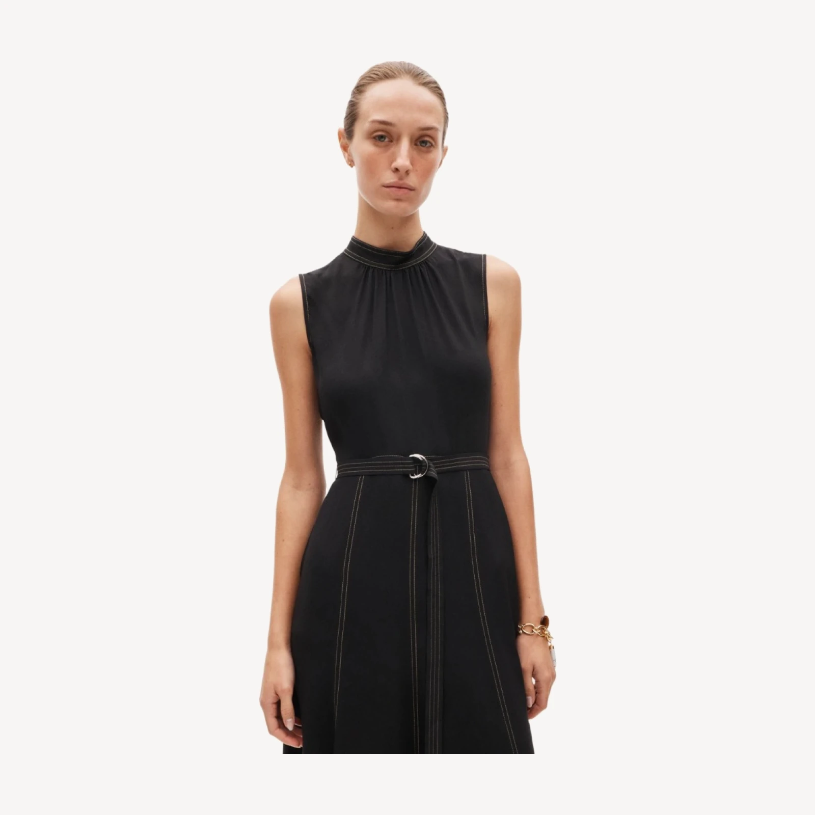 Mockneck midi dress in viscose crepe