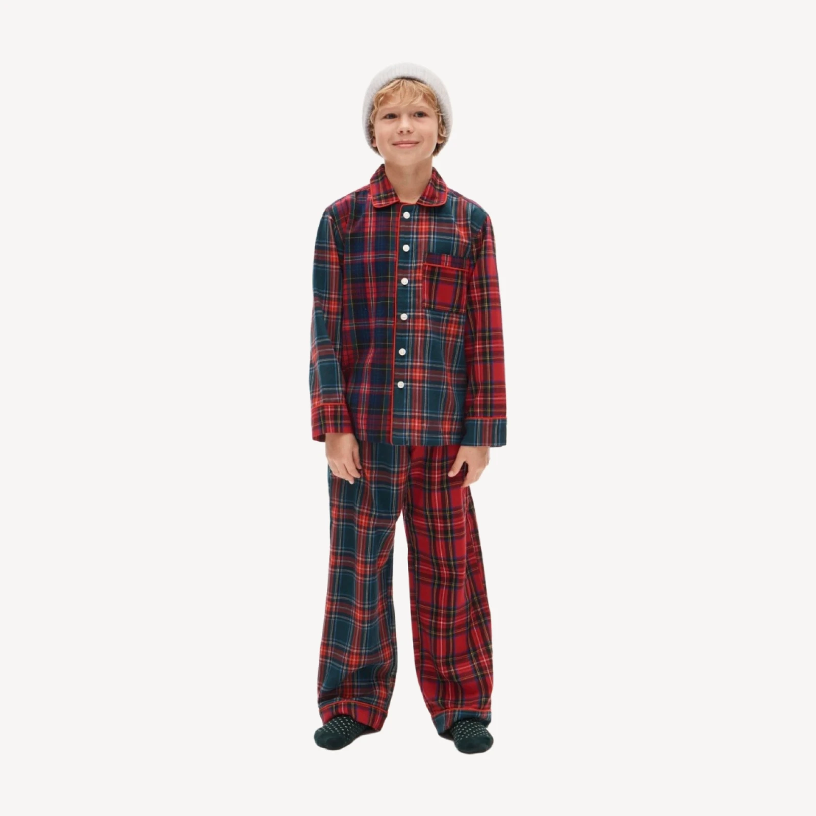 Kids' flannel pajama set in mixed tartan