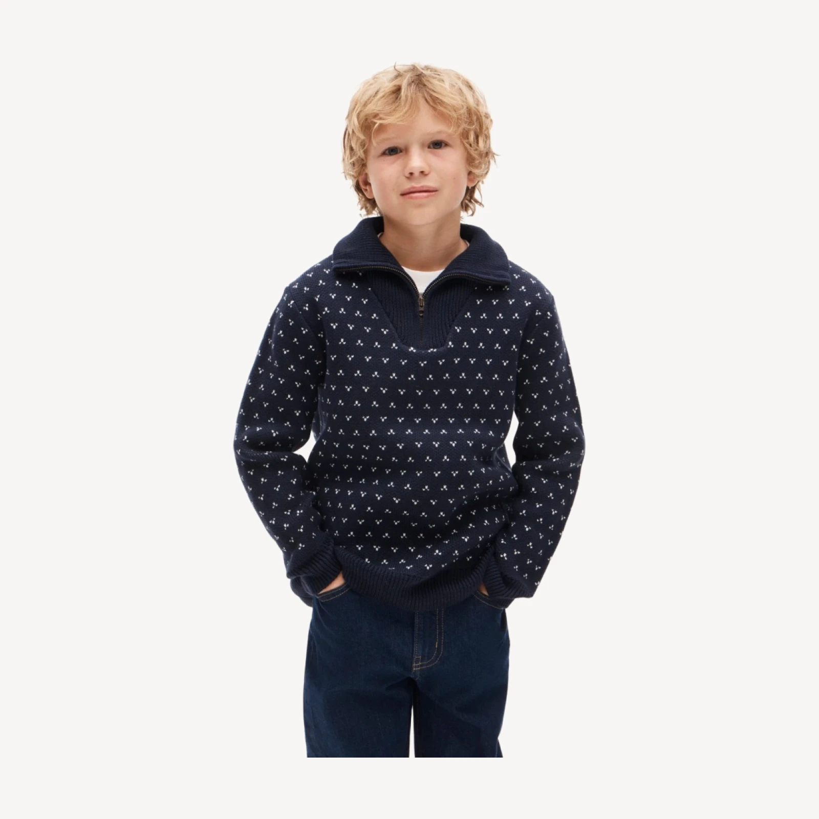 Kids' bird's-eye quarter-zip sweater in heritage cotton