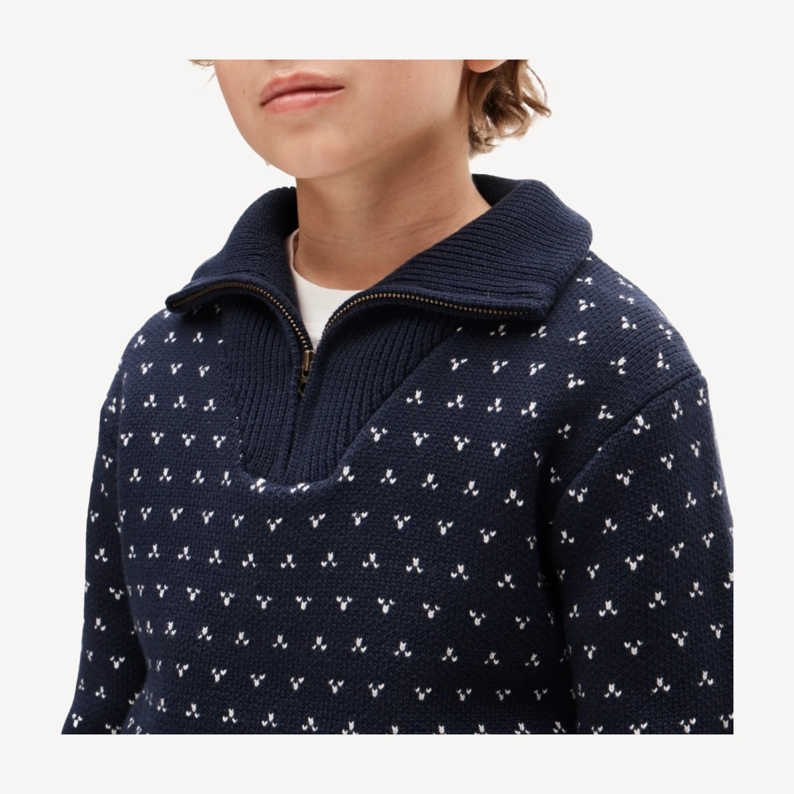 Kids' bird's-eye quarter-zip sweater in heritage cotton