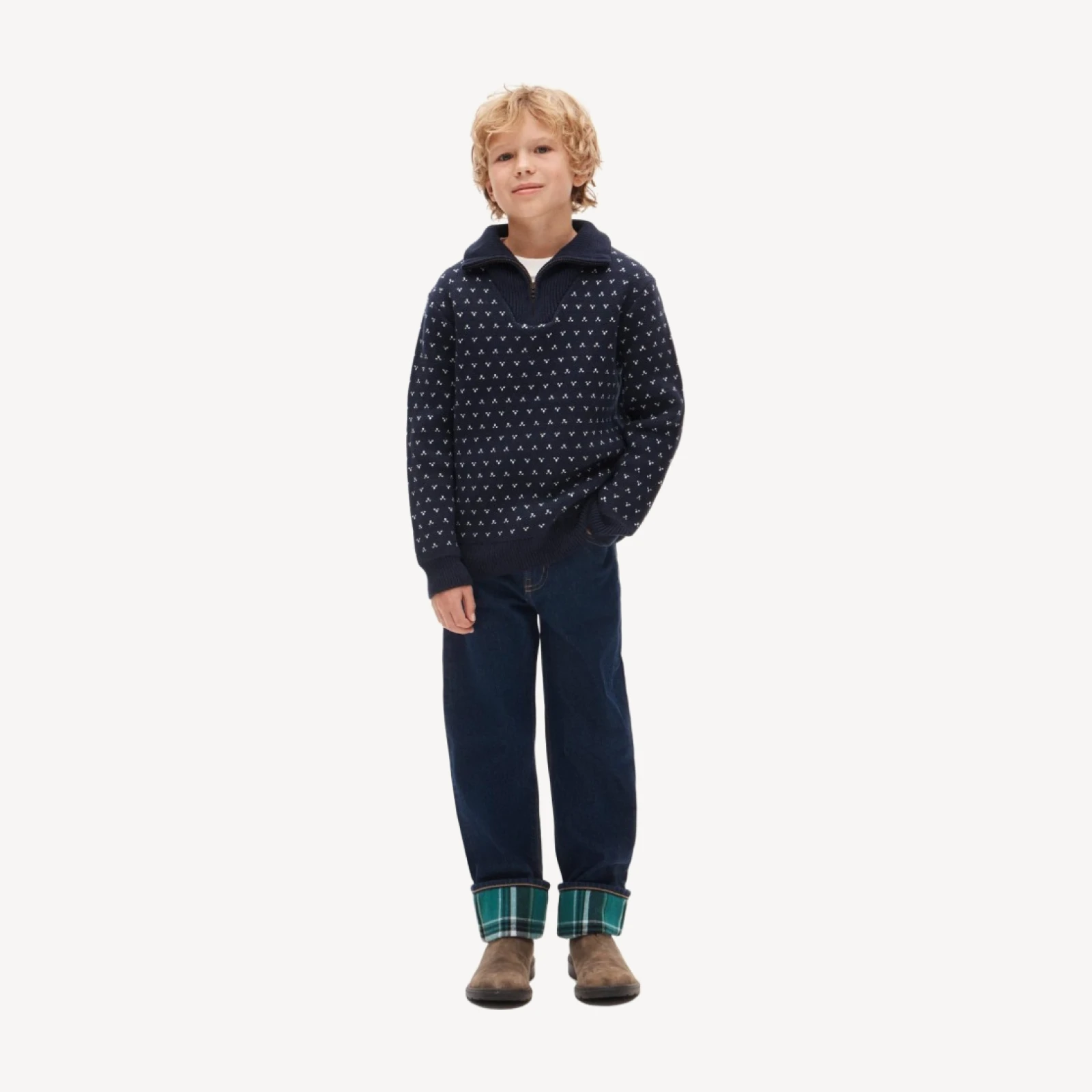 Kids' bird's-eye quarter-zip sweater in heritage cotton