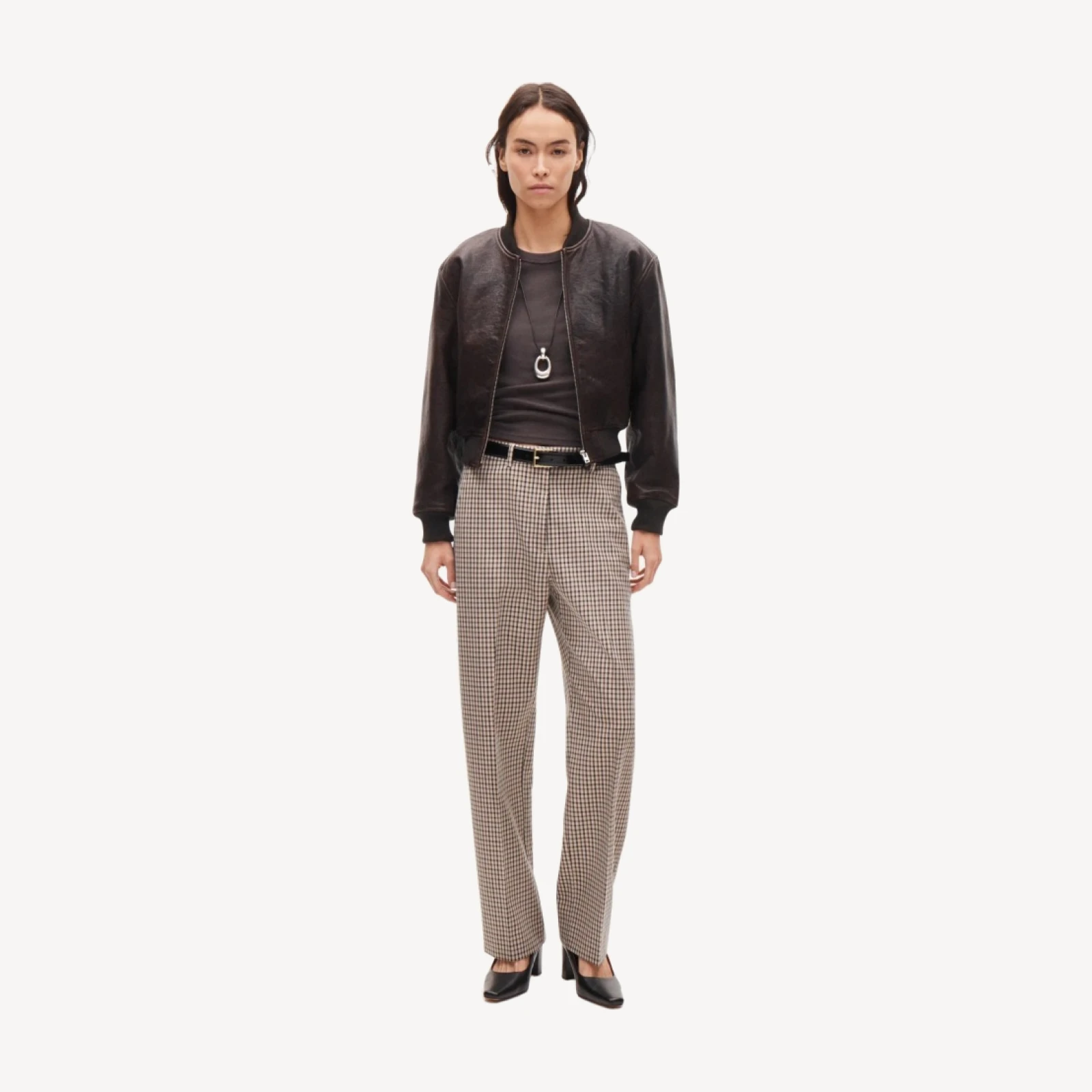 Barrel trouser pant in plaid sturdy wool blend