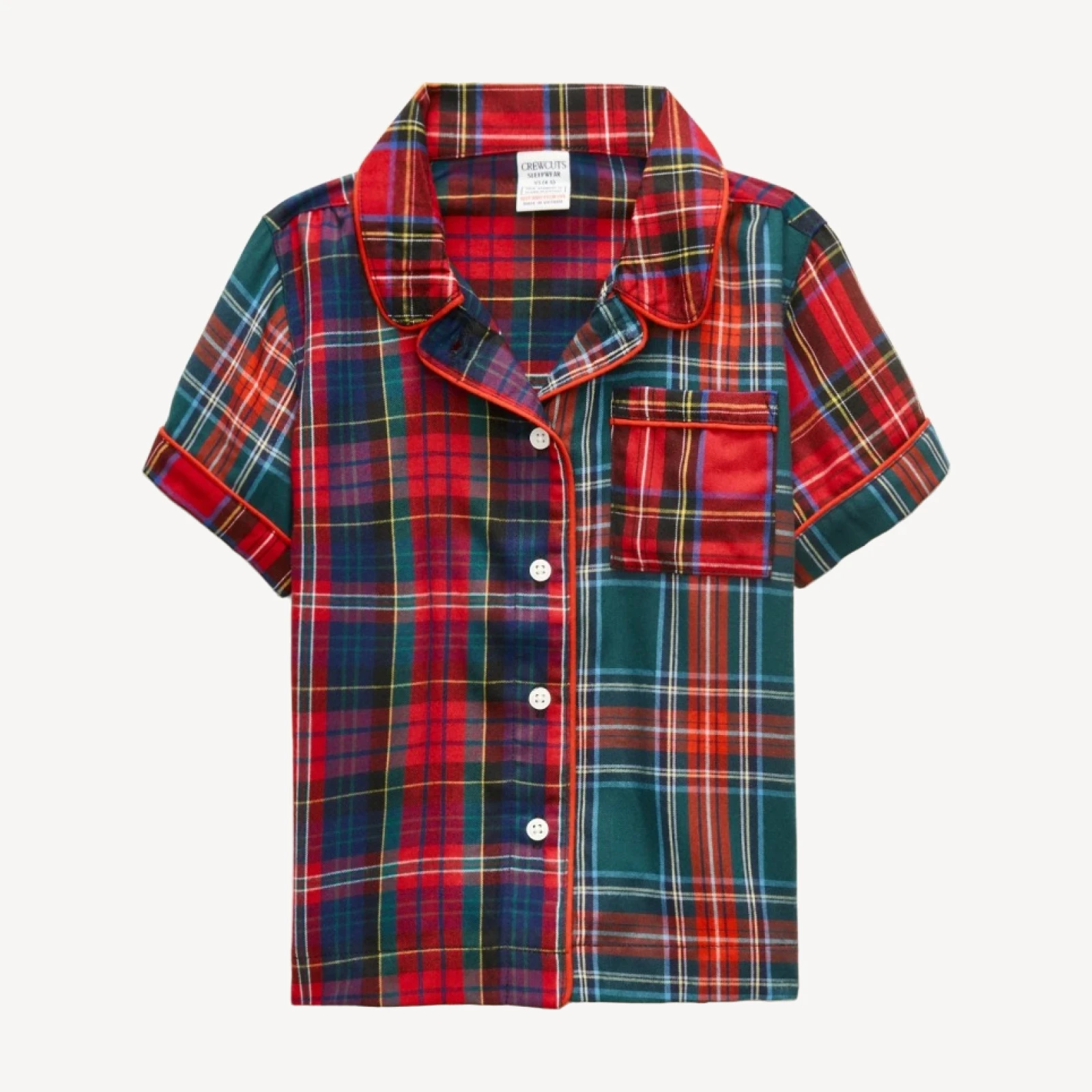 Girls' flannel short-sleeve pajama set in mixed tartan