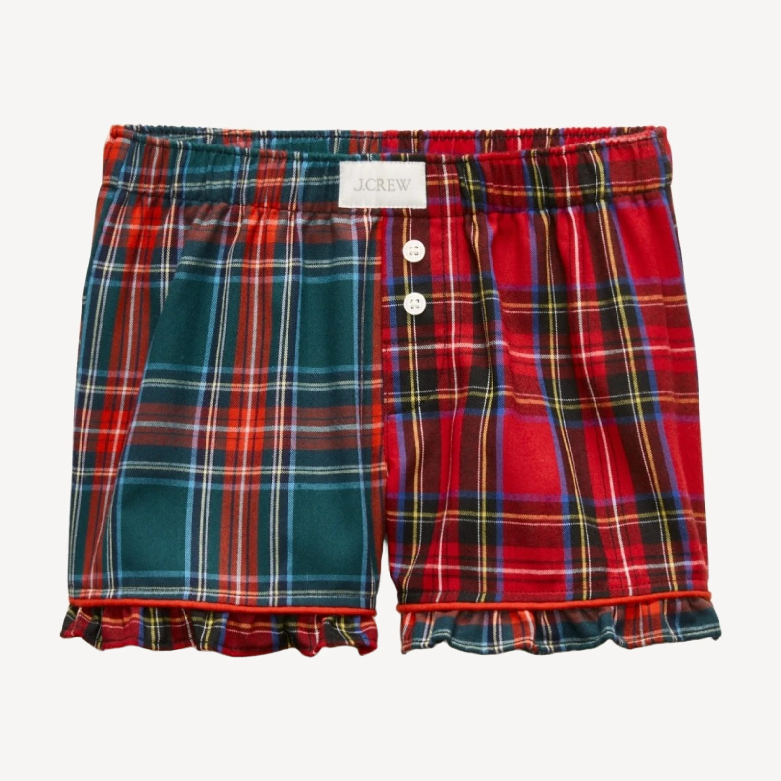Girls' flannel short-sleeve pajama set in mixed tartan