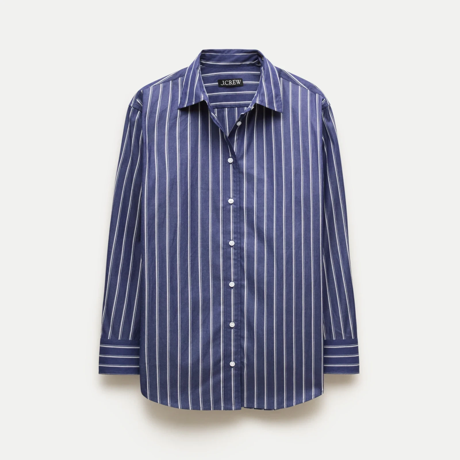 Cinched-back button-up shirt in striped Greenwich poplin