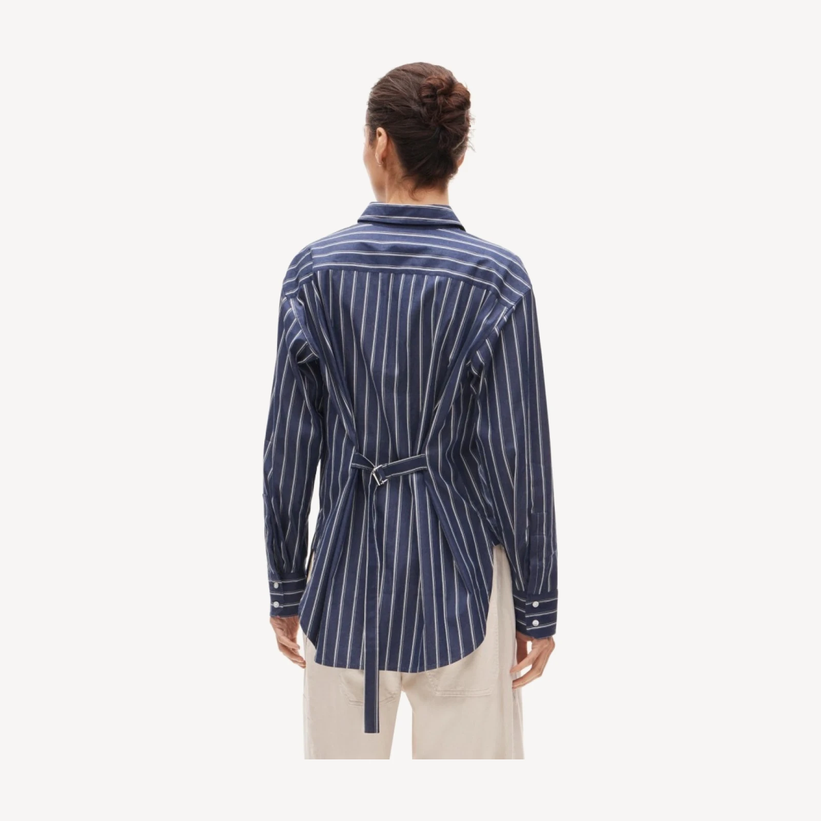 Cinched-back button-up shirt in striped Greenwich poplin