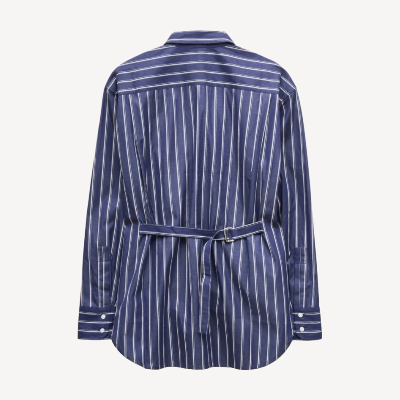 Cinched-back button-up shirt in striped Greenwich poplin