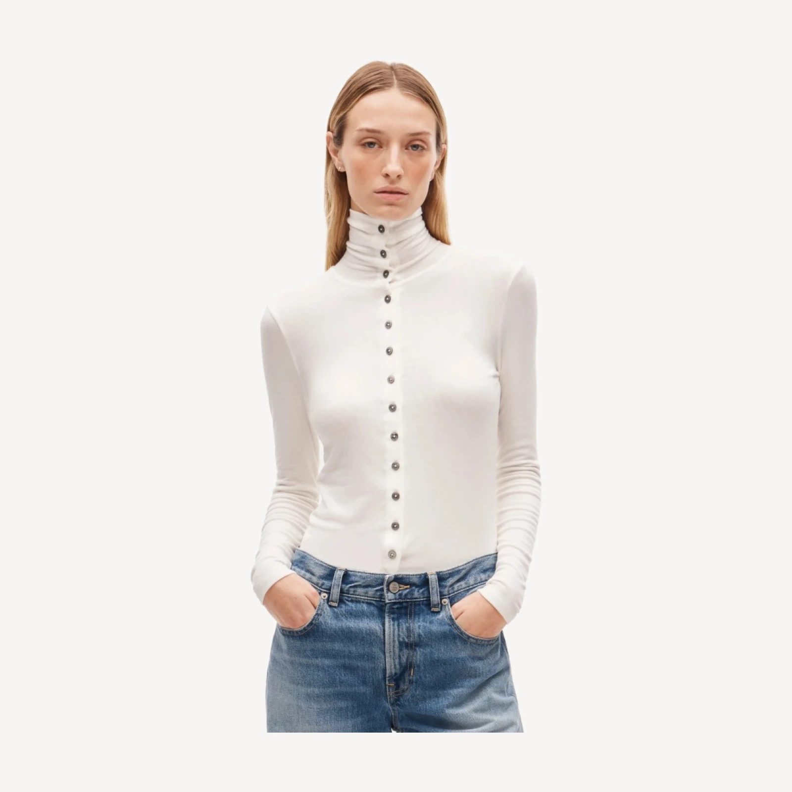 Mockneck cardigan shirt in stretch TENCEL™ lyocell blend