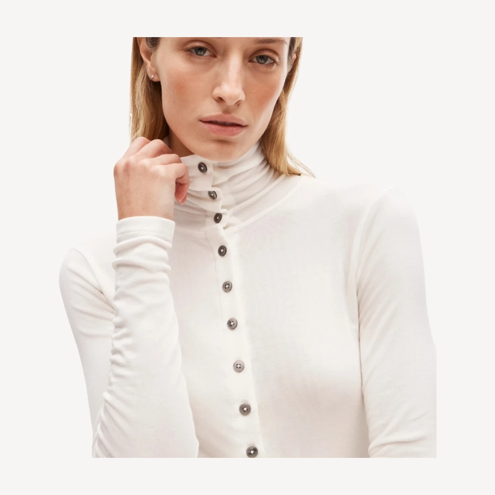 Mockneck cardigan shirt in stretch TENCEL™ lyocell blend