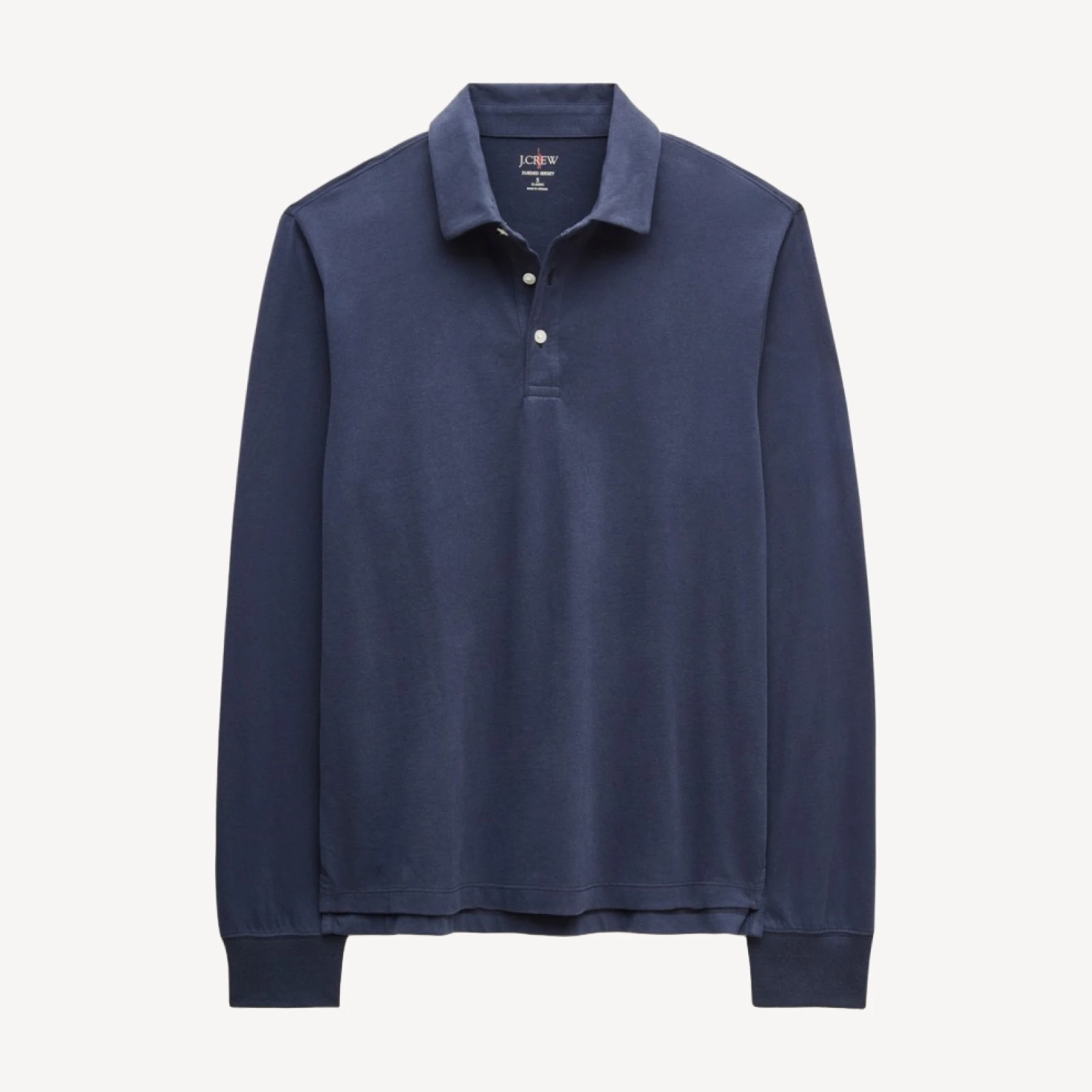 Long-sleeve sueded cotton polo shirt