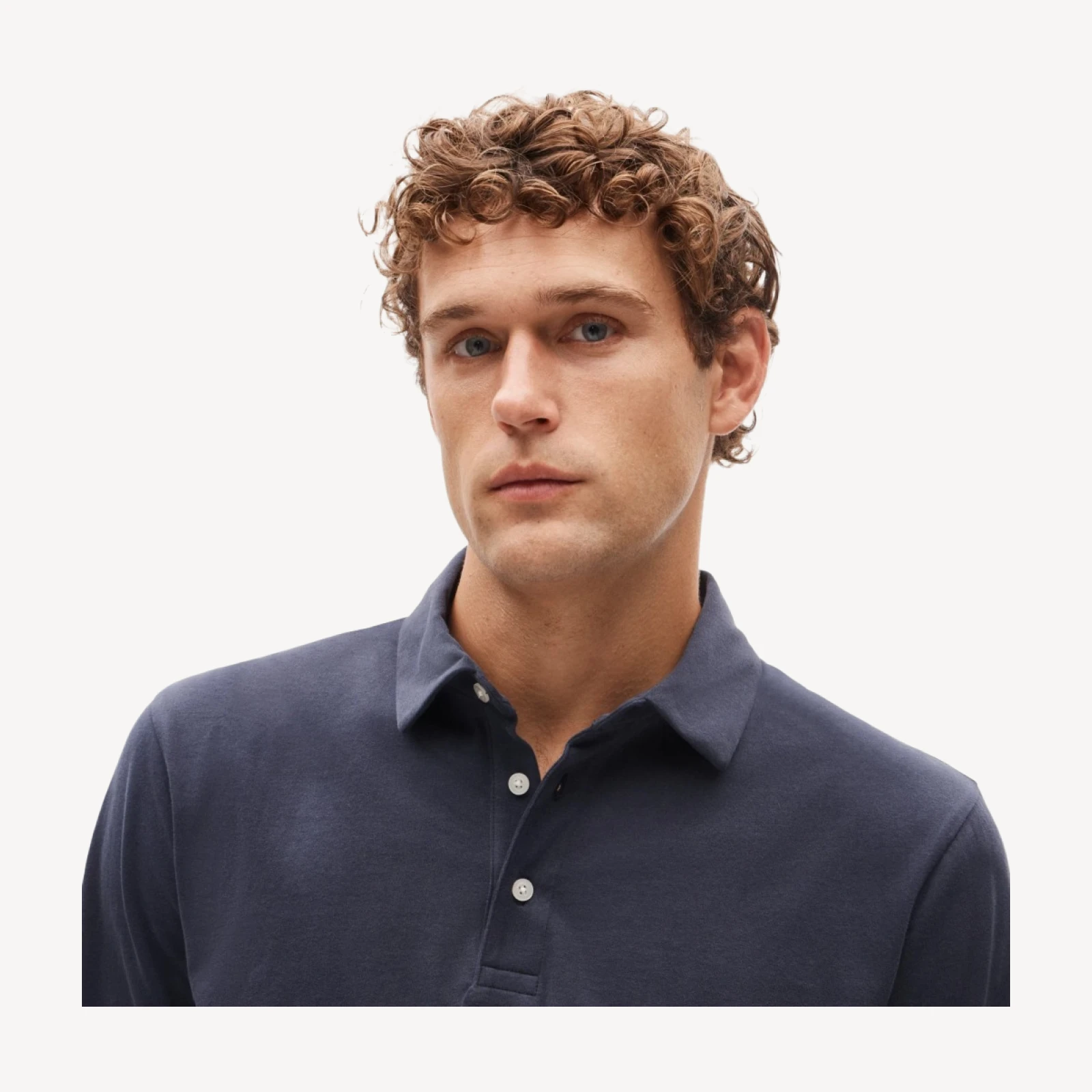 Long-sleeve sueded cotton polo shirt