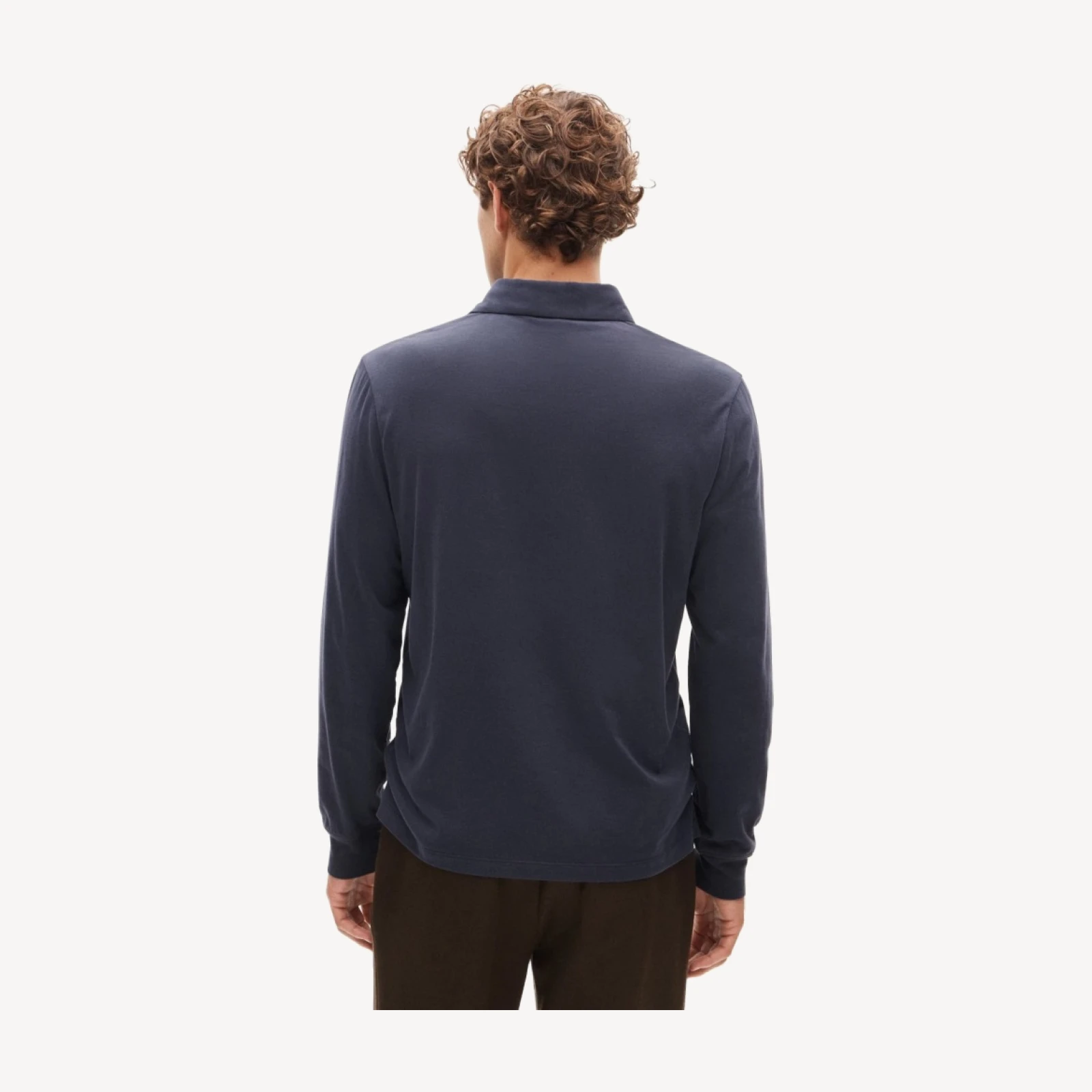 Long-sleeve sueded cotton polo shirt
