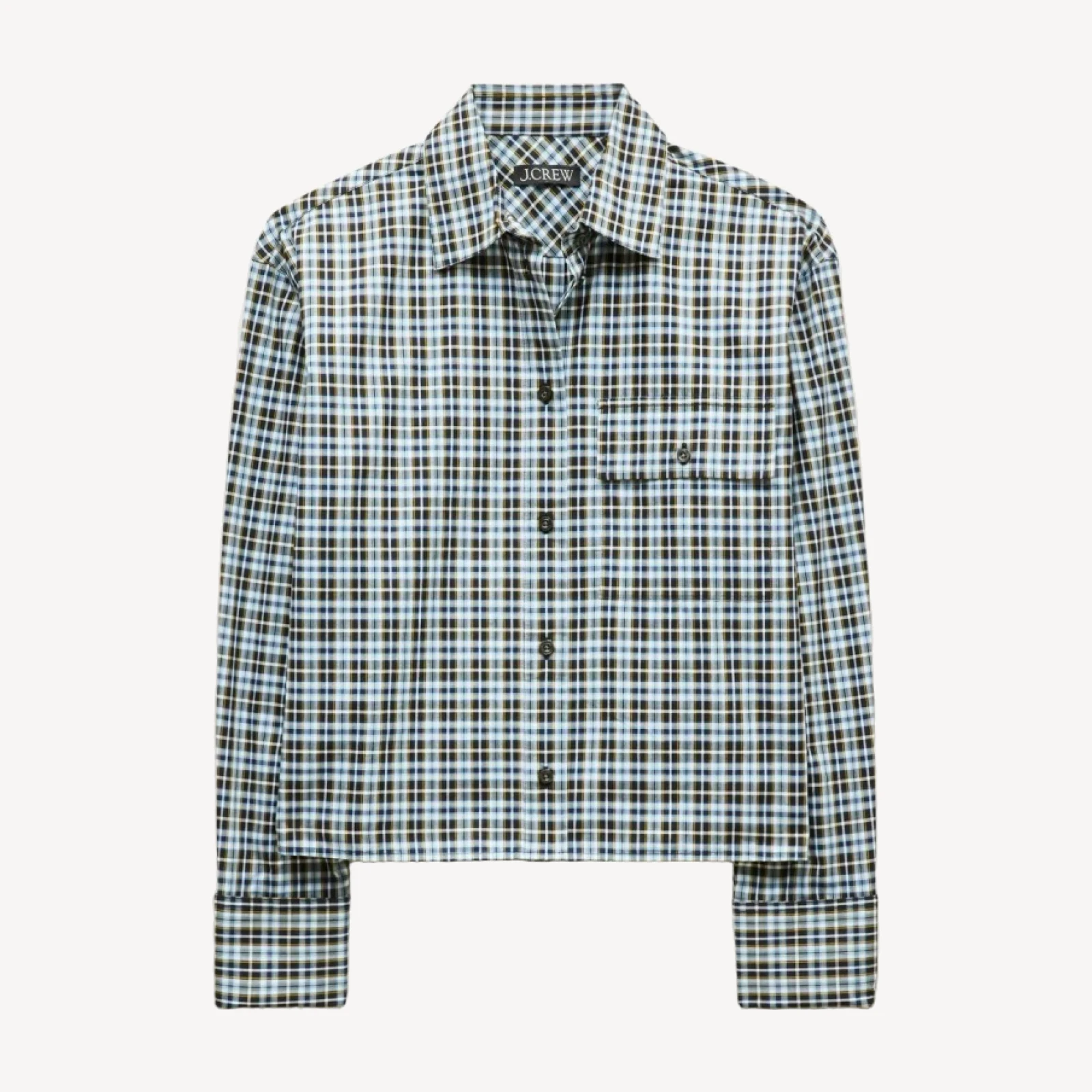 Esme cropped button-up shirt in plaid Greenwich poplin