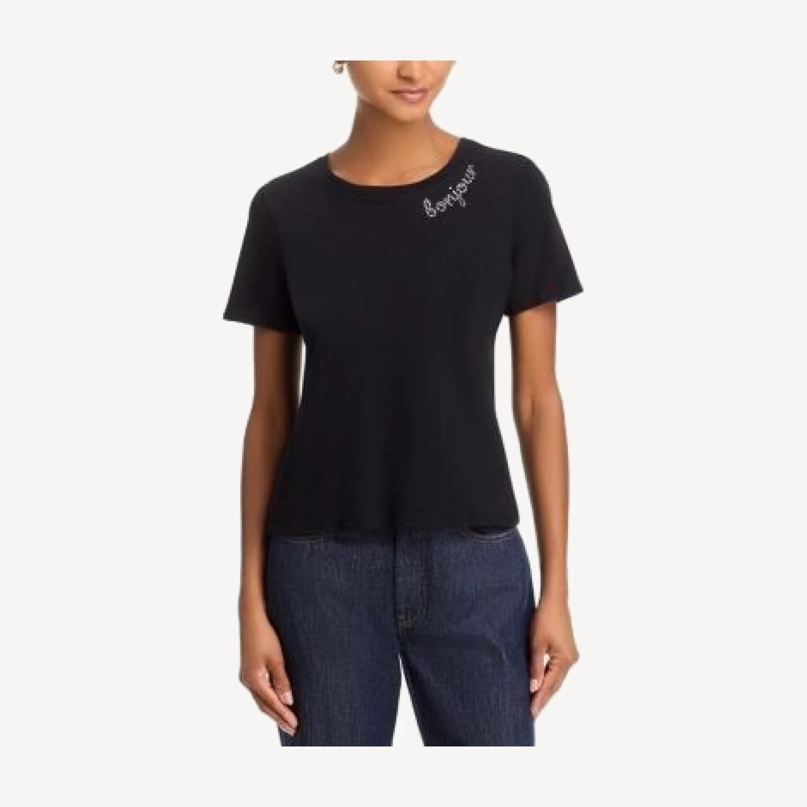 Cinq a Sept Rhinestone Bonjour Shrunken Tee