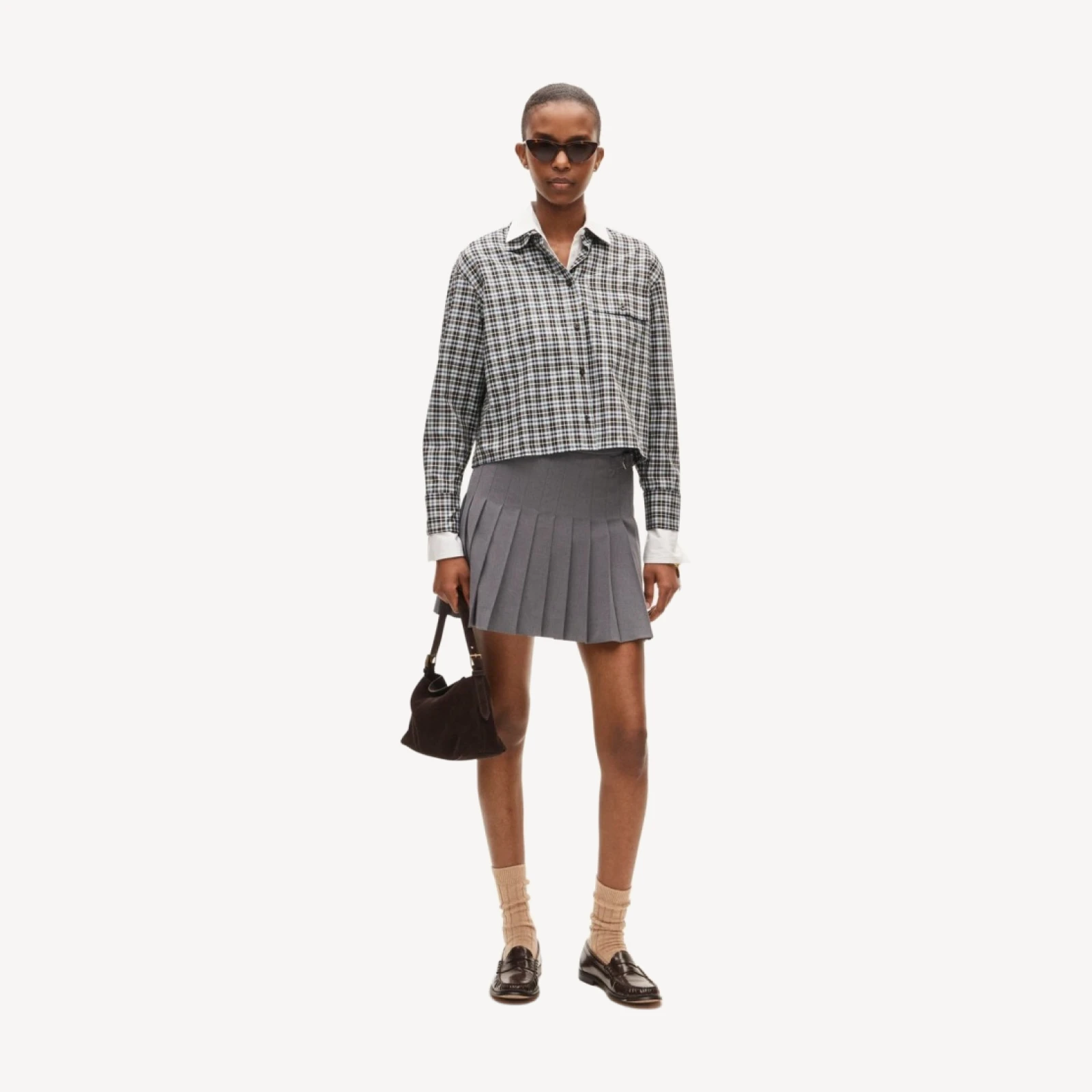 Esme cropped button-up shirt in plaid Greenwich poplin