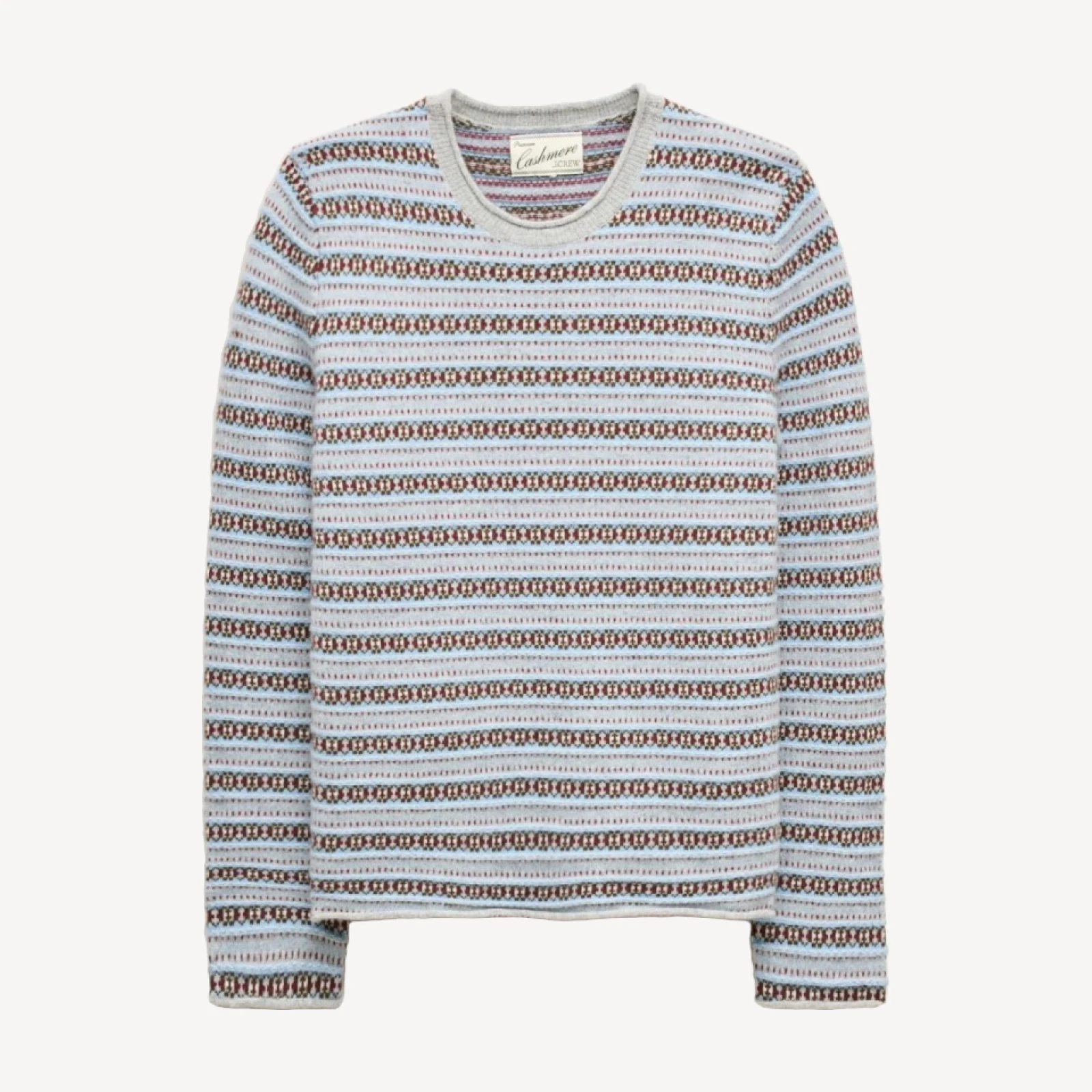 Rolled cashmere long-sleeve sweater in Fair Isle