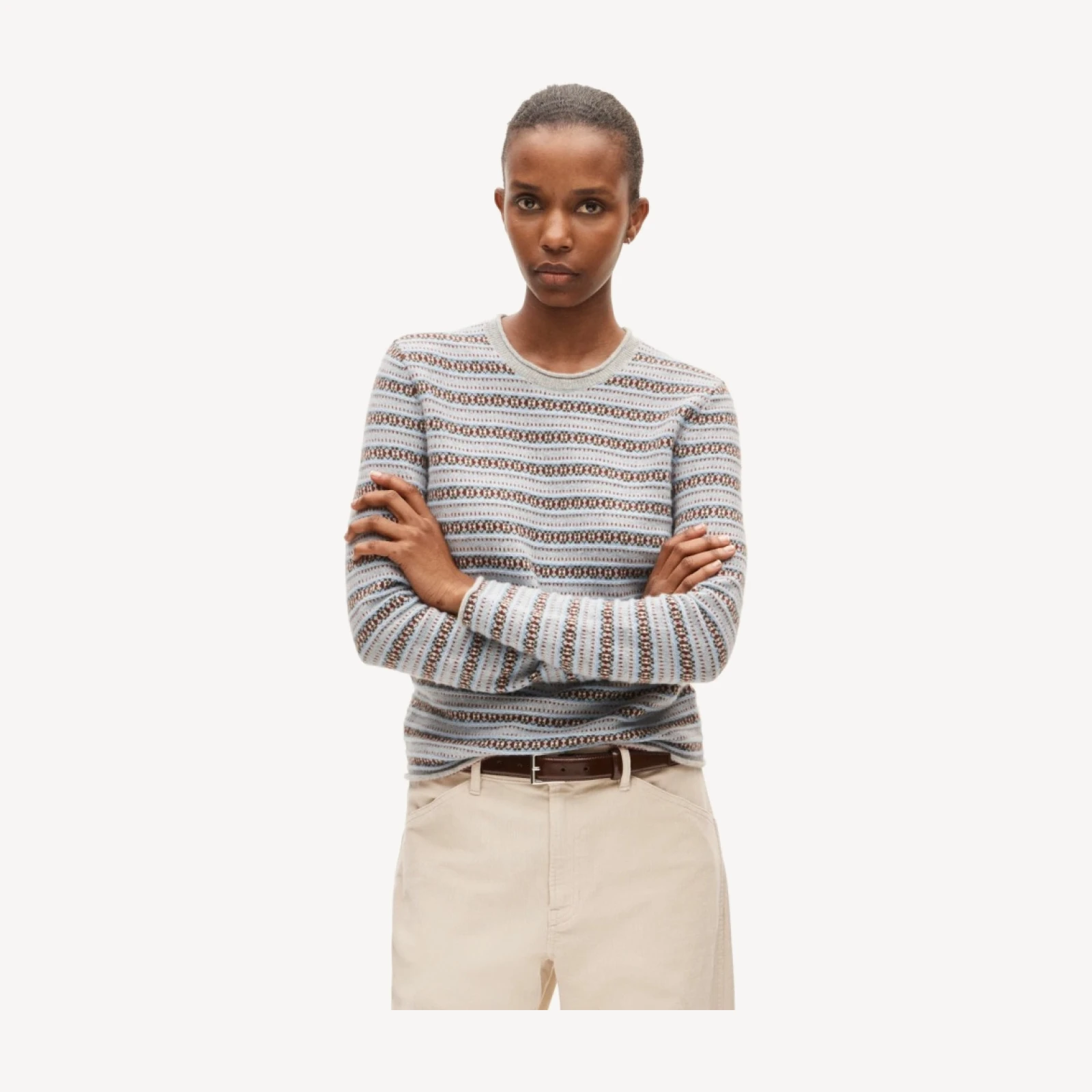 Rolled cashmere long-sleeve sweater in Fair Isle