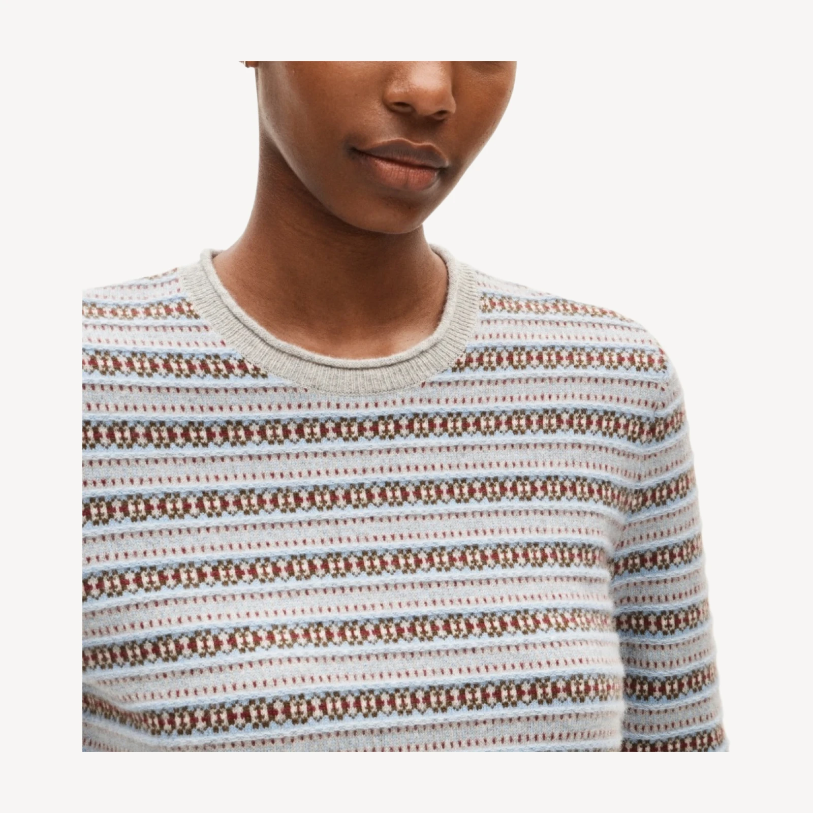 Rolled cashmere long-sleeve sweater in Fair Isle