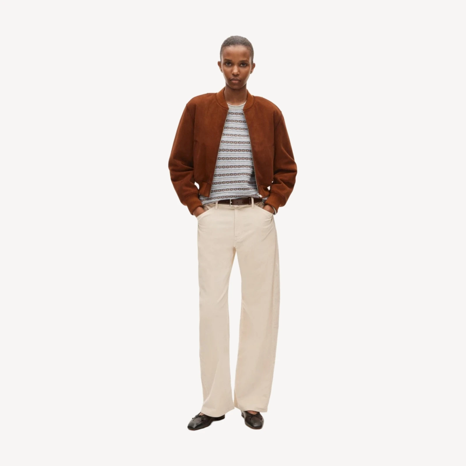 Rolled cashmere long-sleeve sweater in Fair Isle