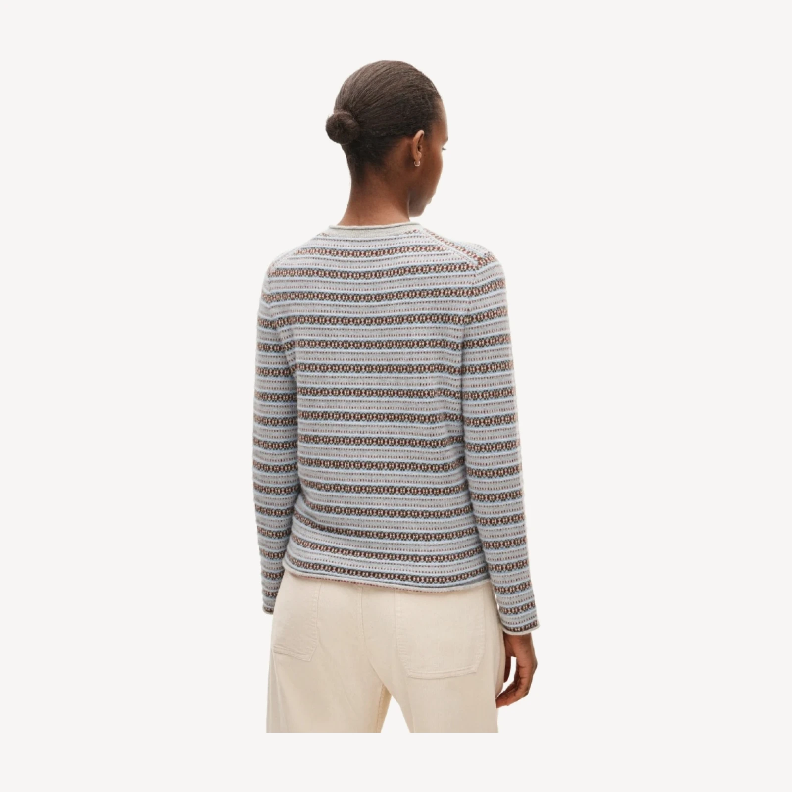 Rolled cashmere long-sleeve sweater in Fair Isle