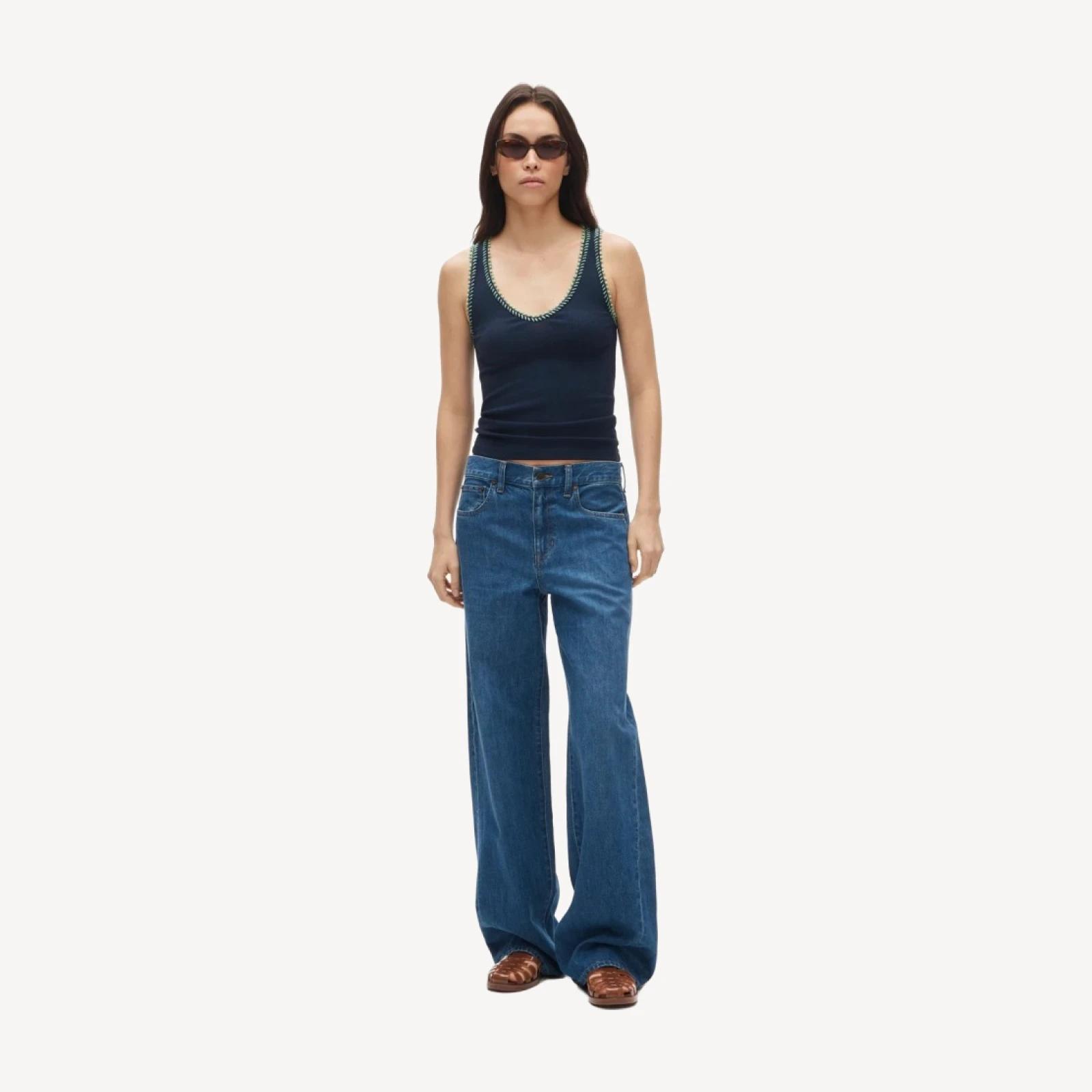Perfect rib V-neck tank top with hand-stitched trim