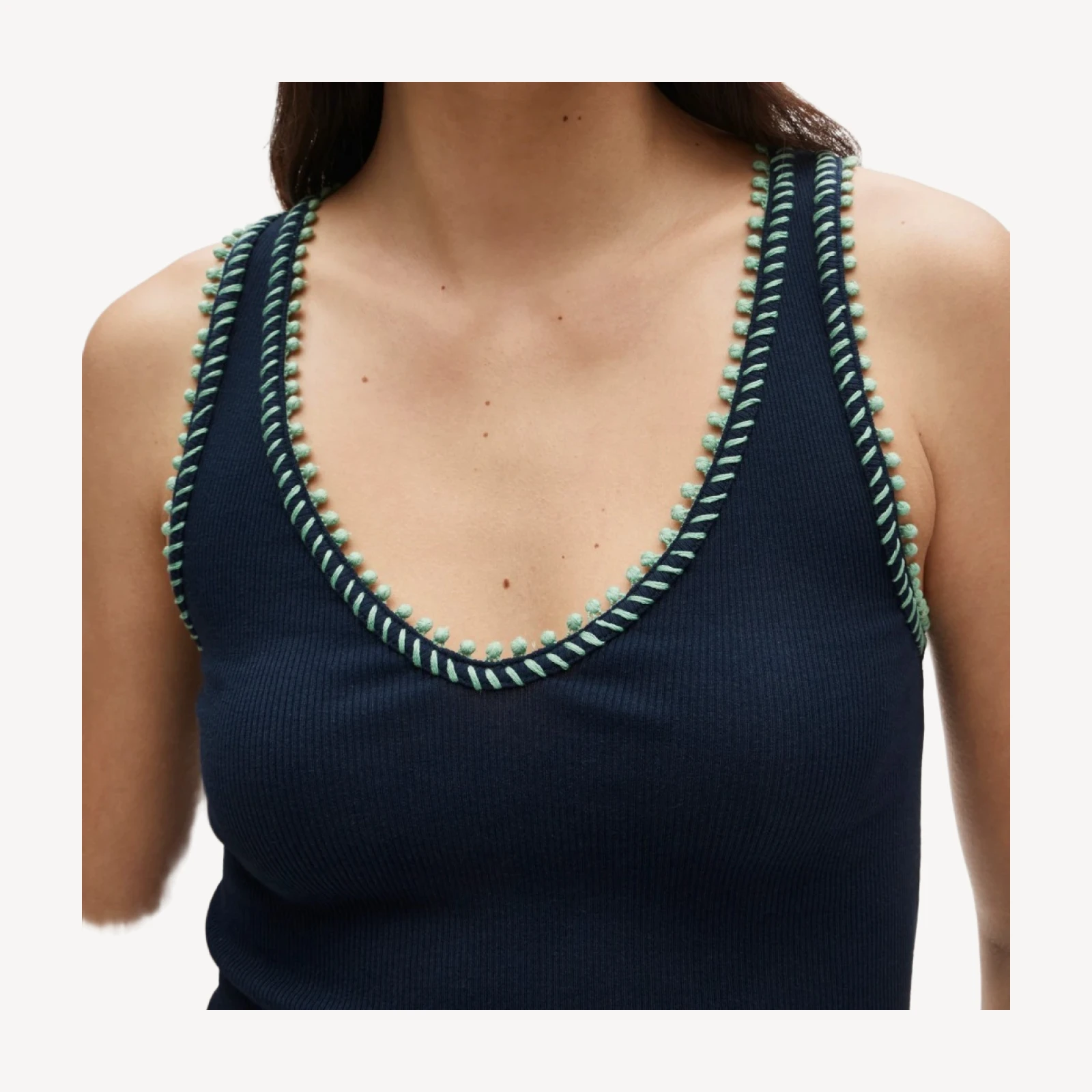 Perfect rib V-neck tank top with hand-stitched trim
