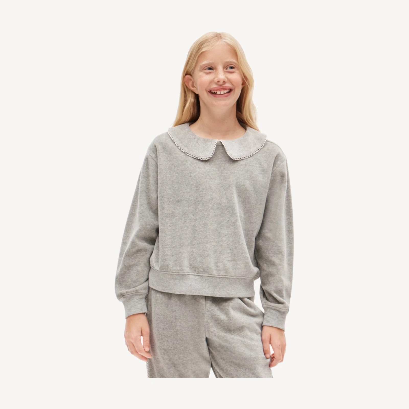 Girls' collared sweatshirt in velour