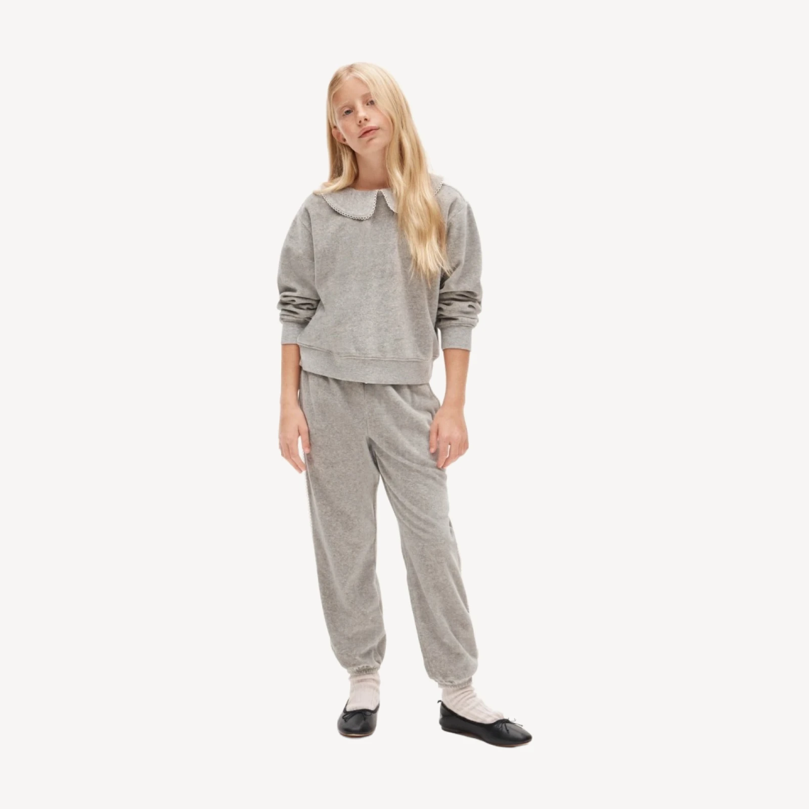 Girls' collared sweatshirt in velour