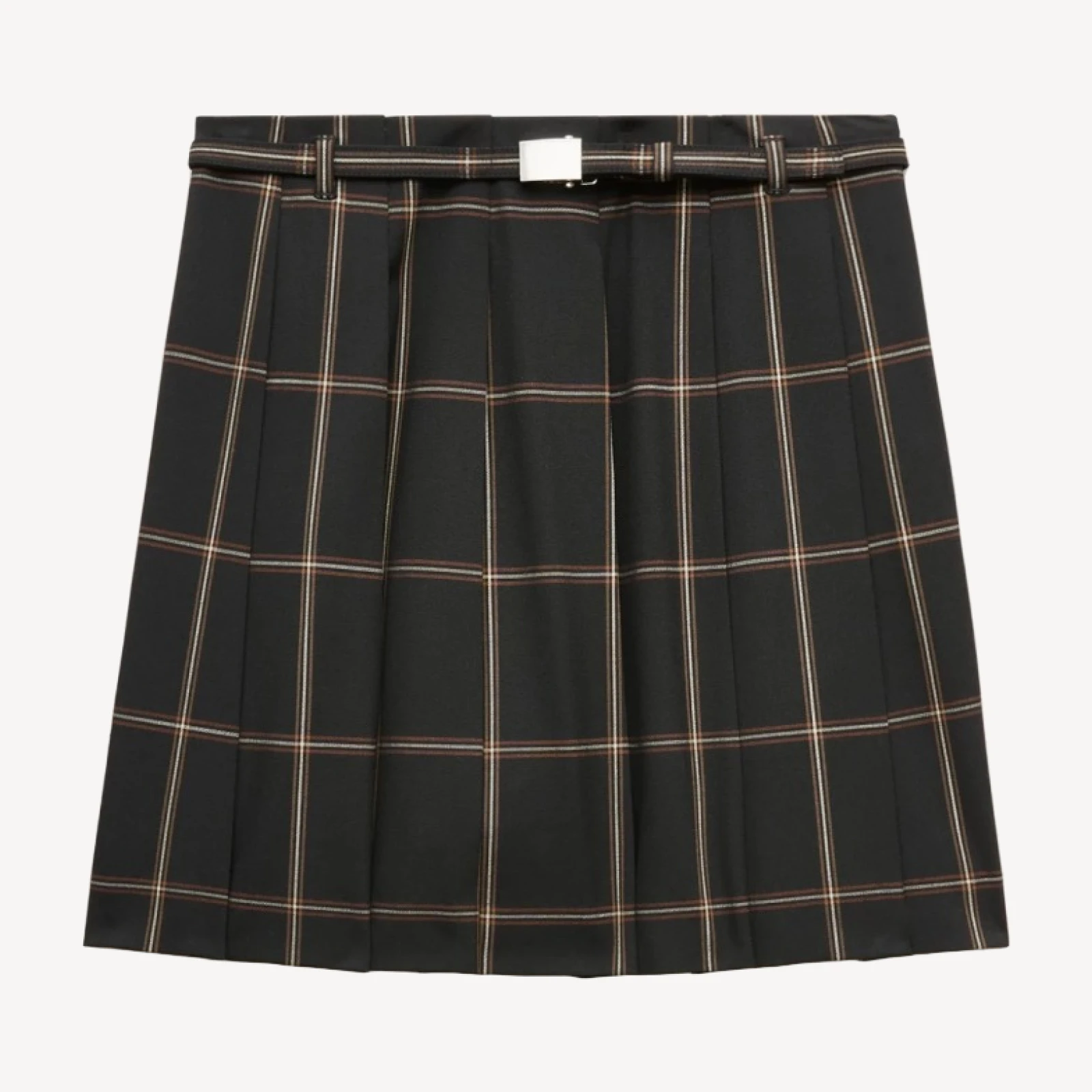 Pleated prep skirt in windowpane Gramercy suiting