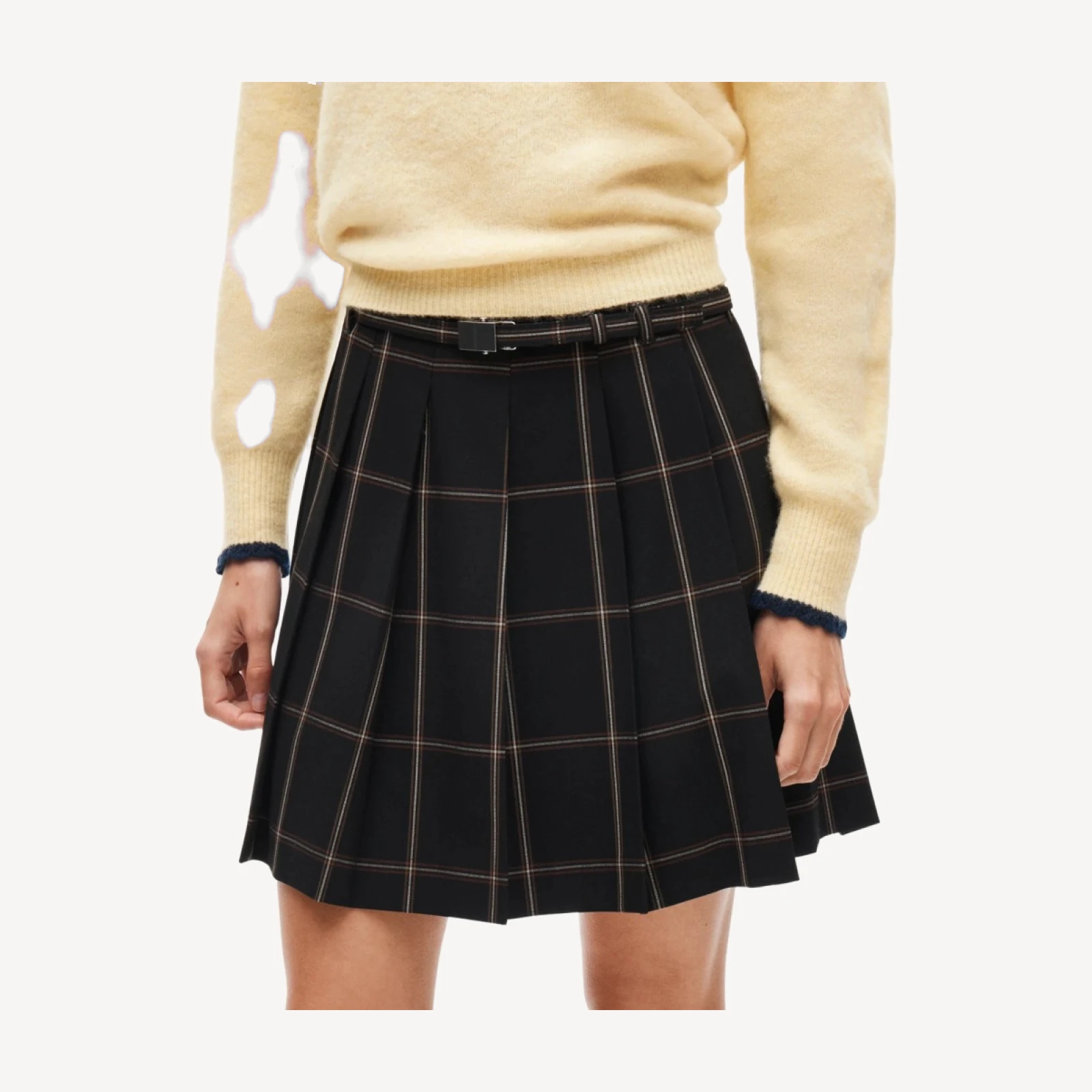 Pleated prep skirt in windowpane Gramercy suiting