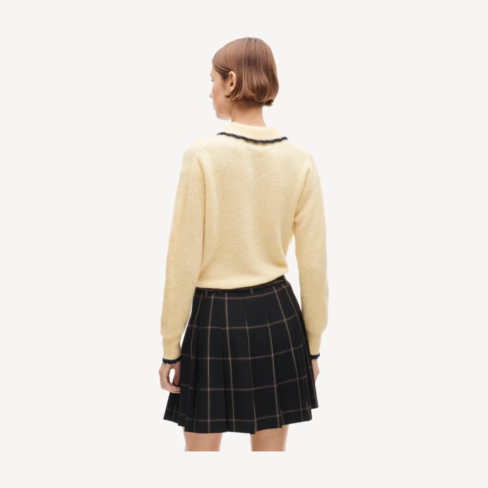 Pleated prep skirt in windowpane Gramercy suiting