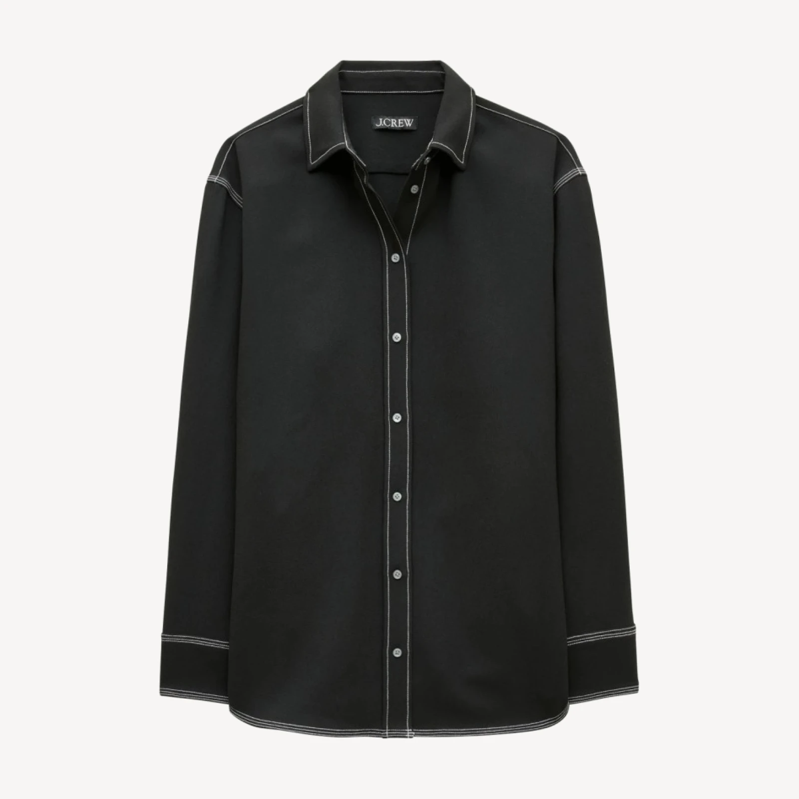 Cinched-back button-up shirt in contrast-stitch crepe de chine