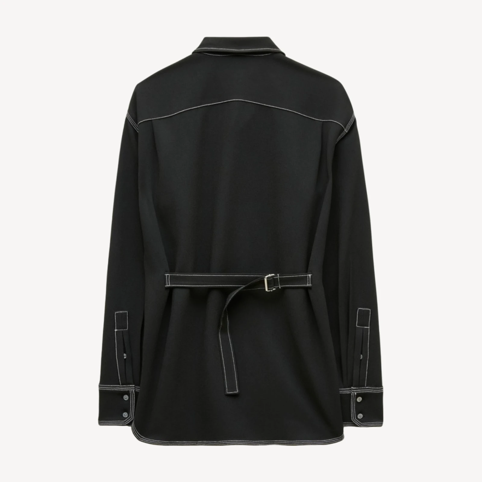 Cinched-back button-up shirt in contrast-stitch crepe de chine