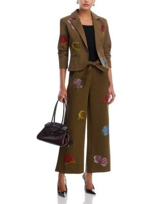 Cinq a Sept Heatset Roses Mylah High Rise Jeans in Dark Olive Multi