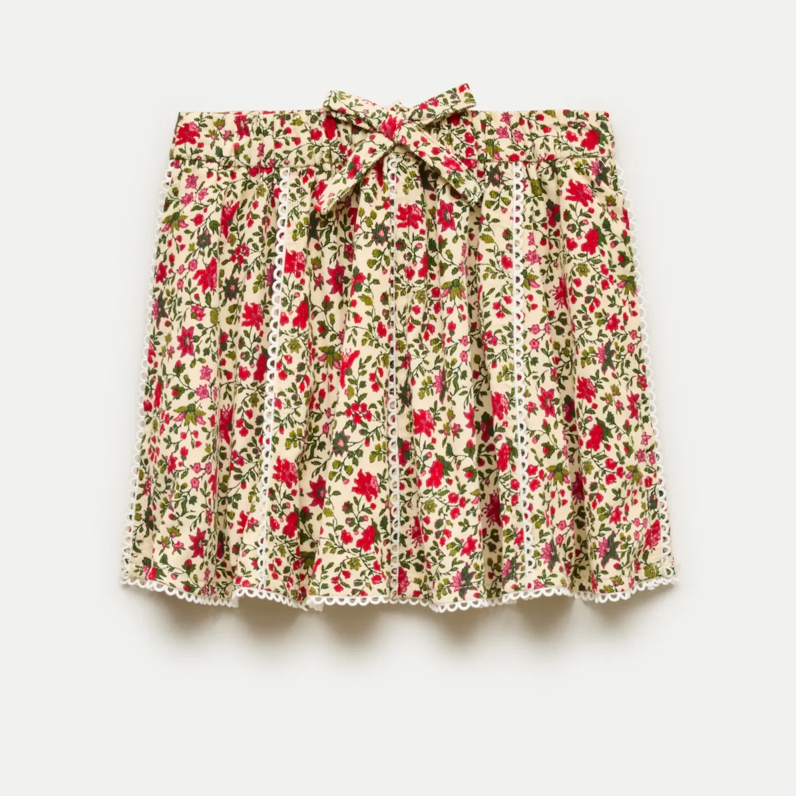 Girls' corduroy pull-on skirt in festive floral