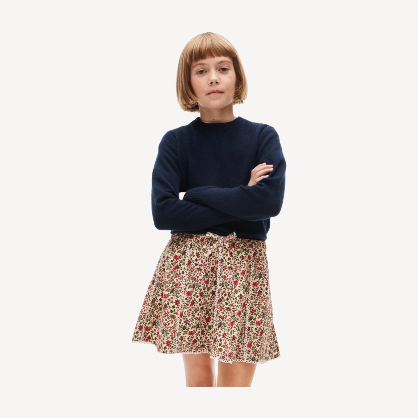 Girls' corduroy pull-on skirt in festive floral