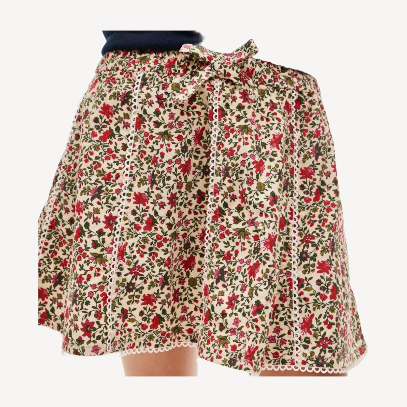 Girls' corduroy pull-on skirt in festive floral