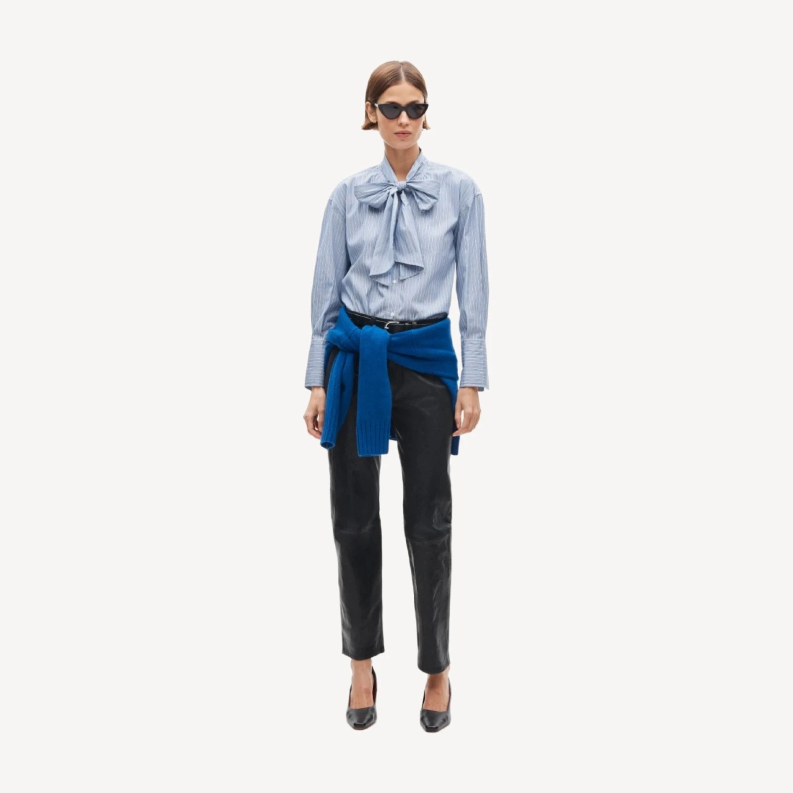 Bow button-up shirt in striped cotton poplin