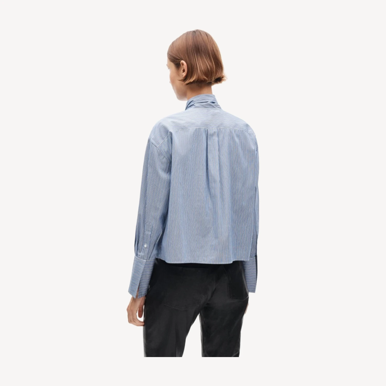 Bow button-up shirt in striped cotton poplin