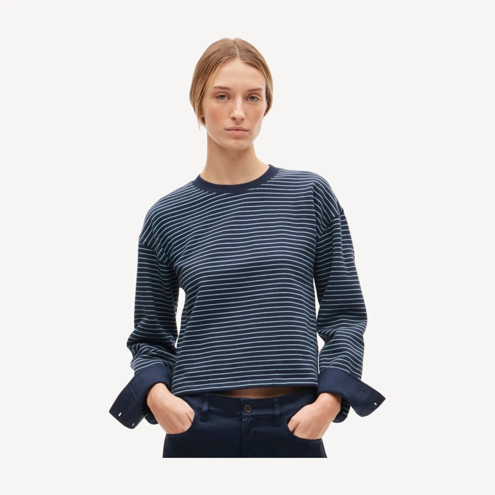 Vintage fleece crewneck sweatshirt in stripe with contrast cuffs