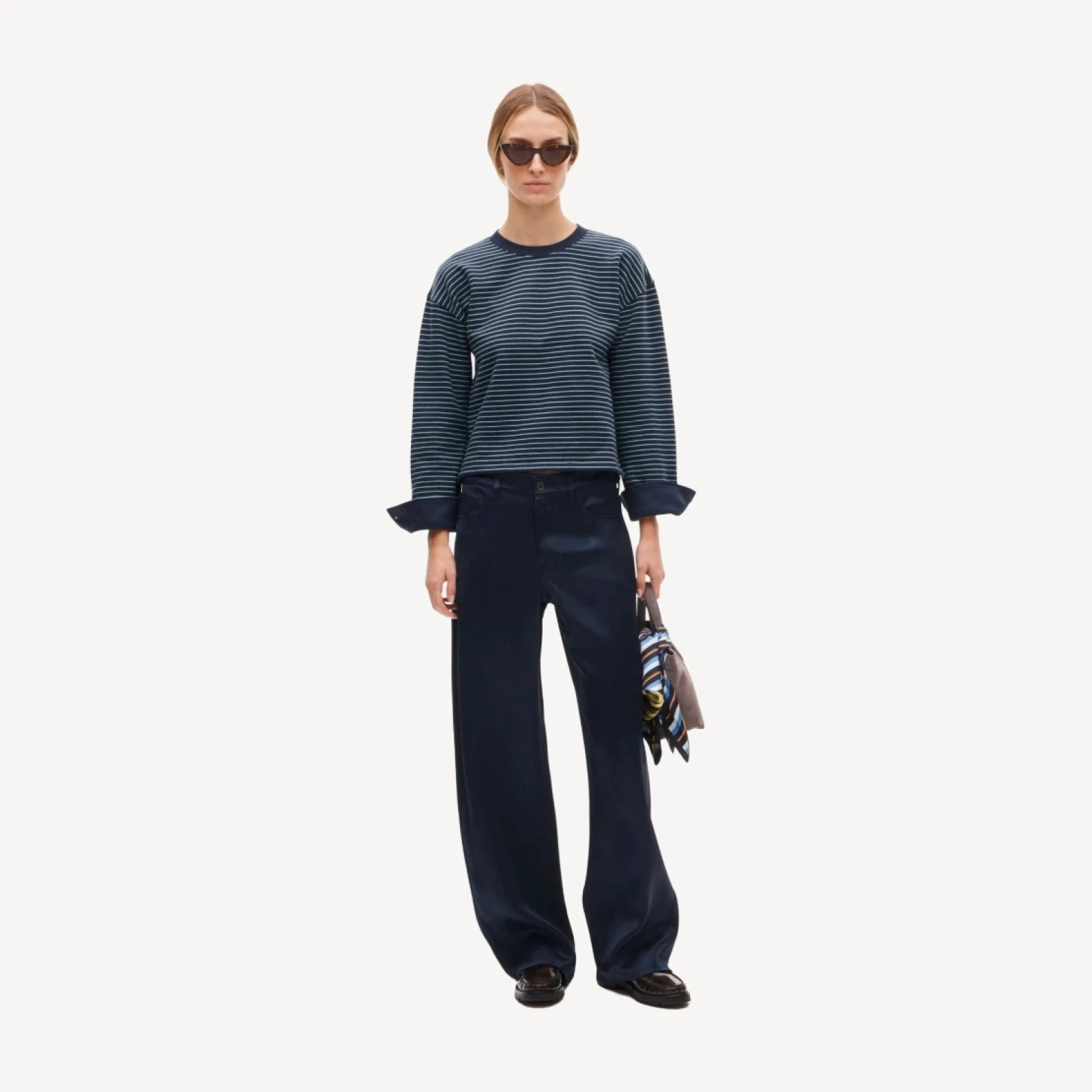 Vintage fleece crewneck sweatshirt in stripe with contrast cuffs