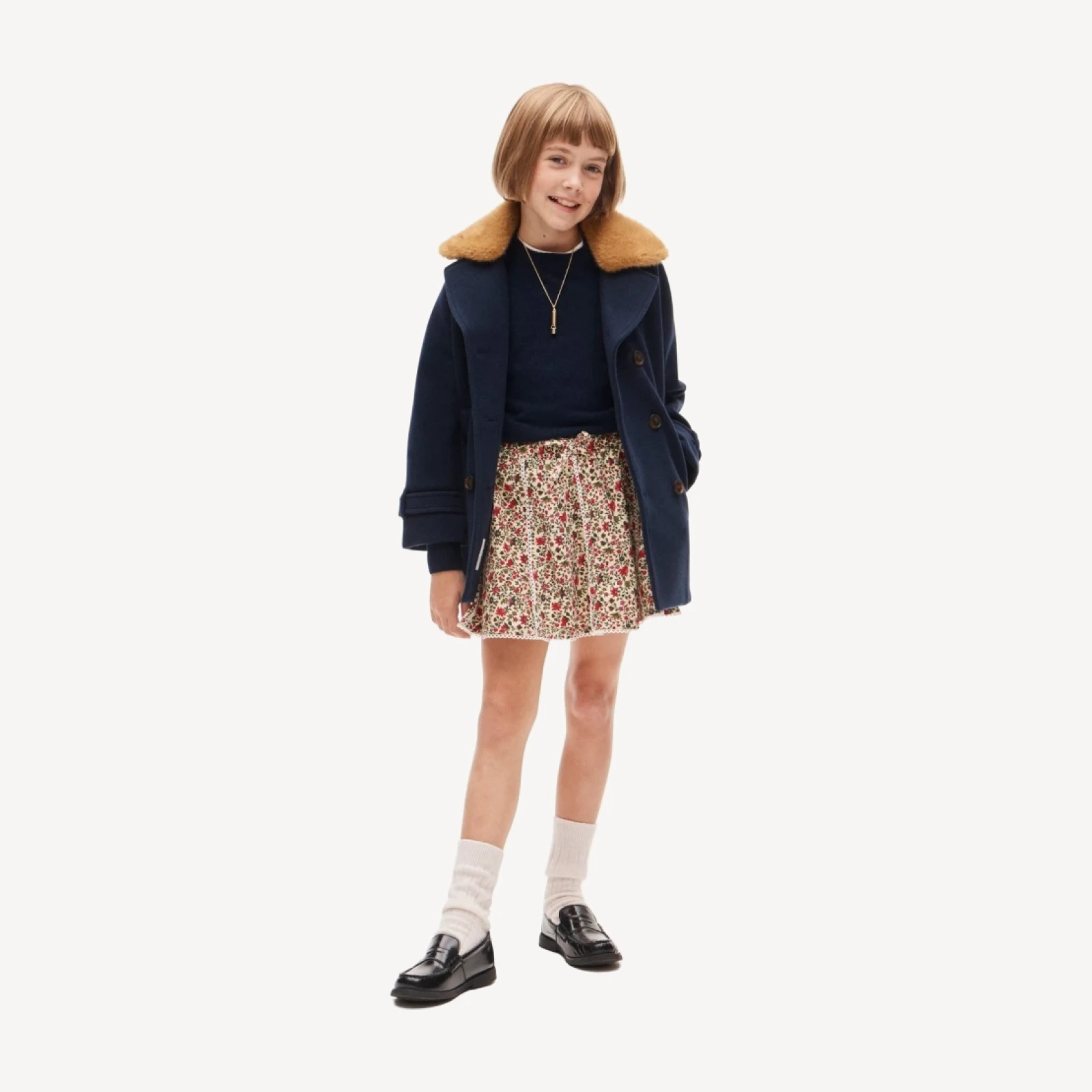 Girls' corduroy pull-on skirt in festive floral