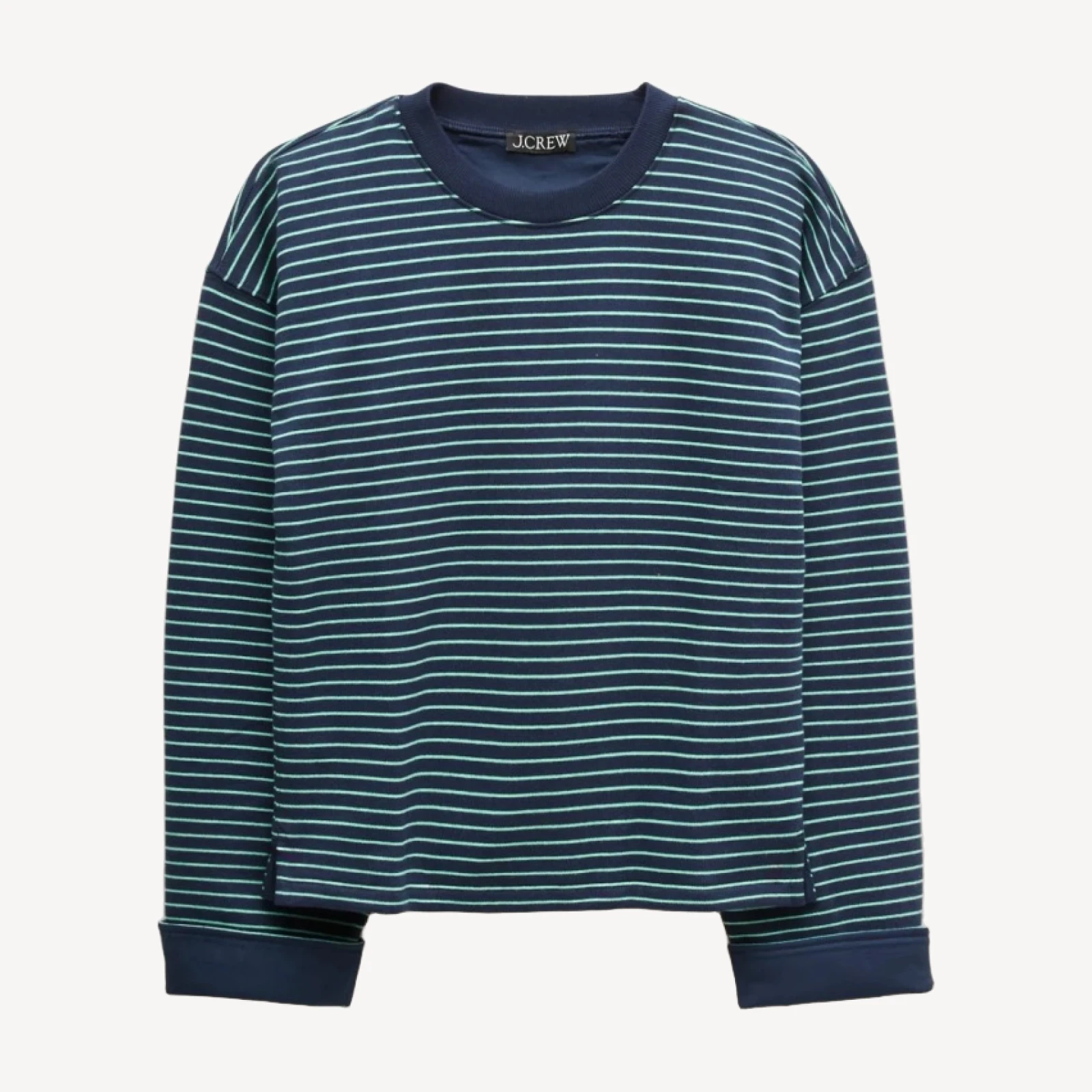 Vintage fleece crewneck sweatshirt in stripe with contrast cuffs