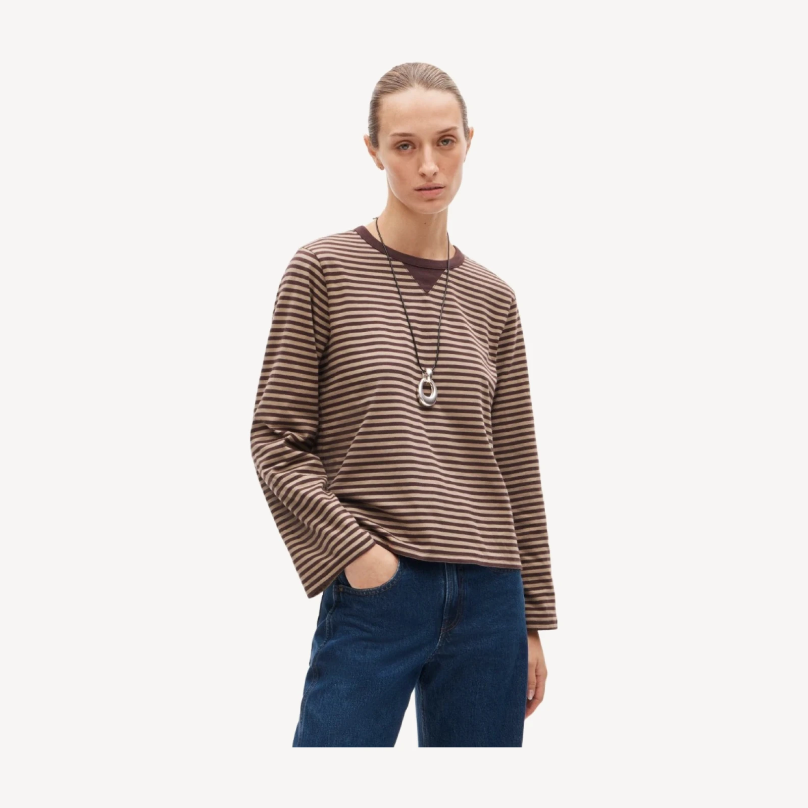 Boyfriend jersey relaxed long-sleeve T-shirt in stripe