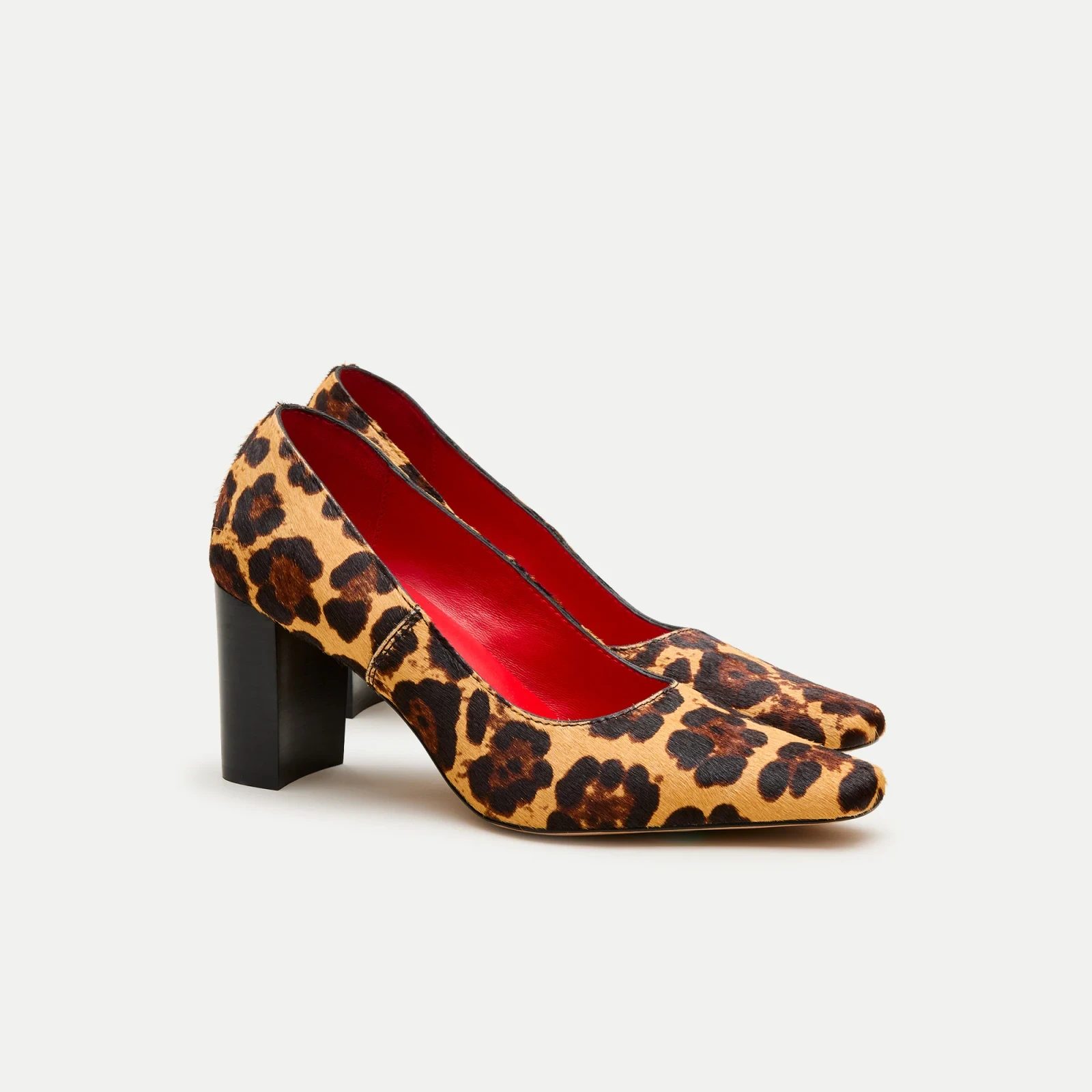 Block heel pumps in leopard-print calf hair