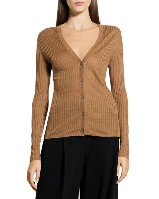 Theory Linen Blend Ribbed Cardigan