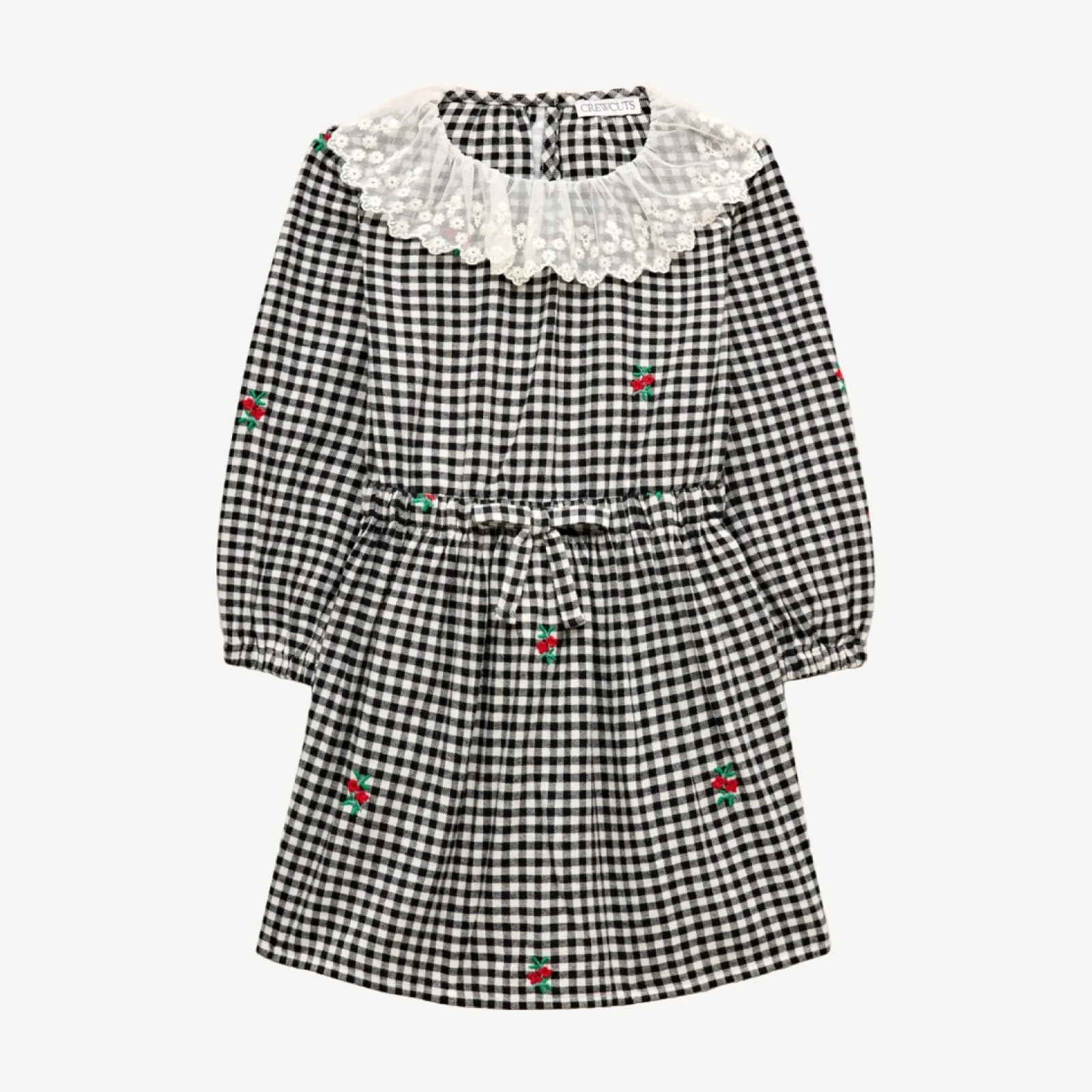 Girls' lace-collar dress in embroidered gingham