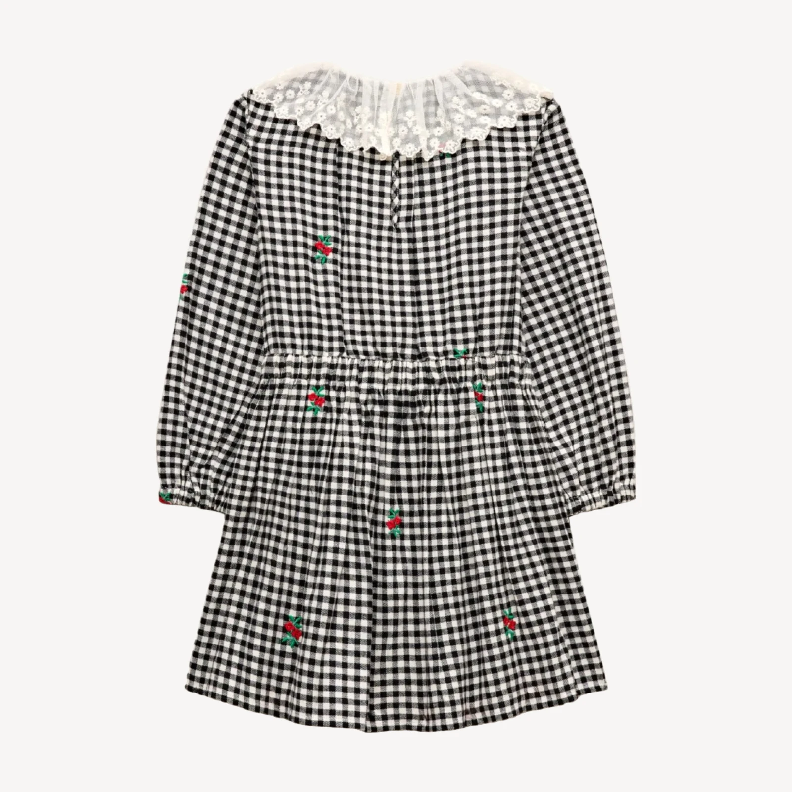 Girls' lace-collar dress in embroidered gingham