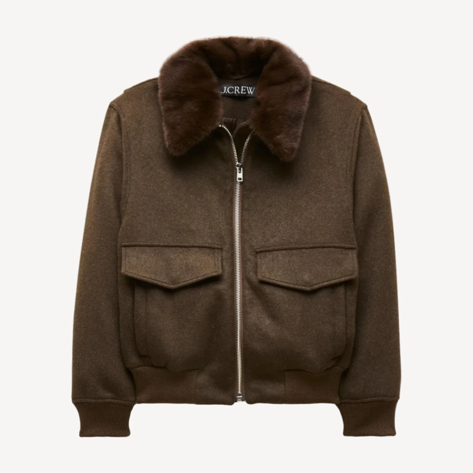 Wool-blend bomber jacket with removable faux-fur collar
